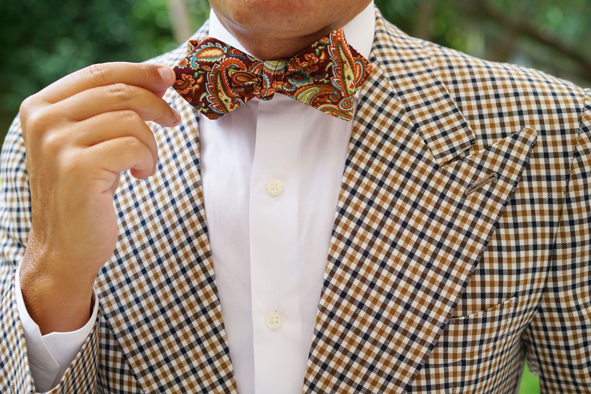 Baku Paisley Orange Diamond Self Bow Tie - Image 10
