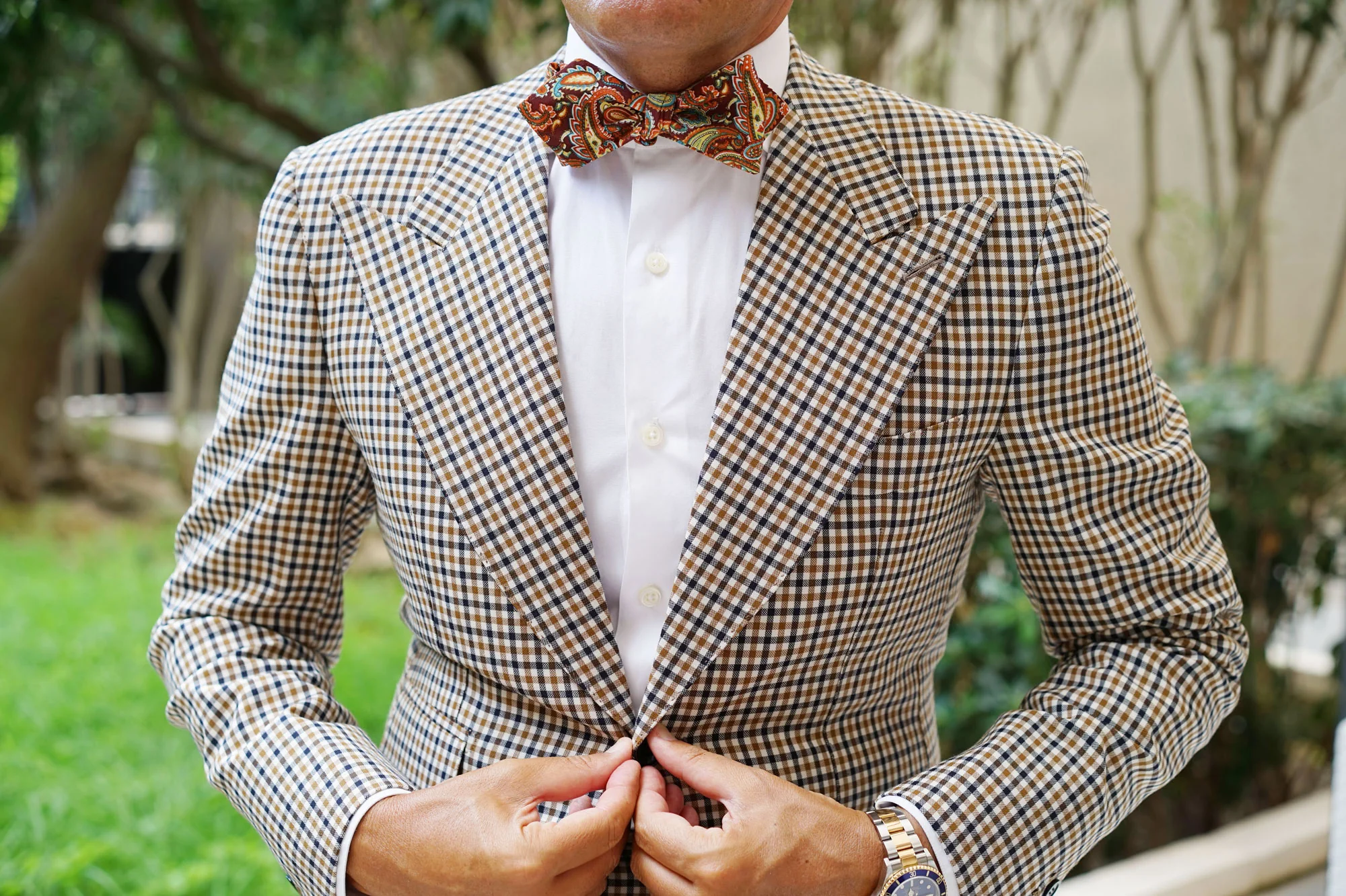 Baku Paisley Orange Diamond Self Bow Tie - Image 6