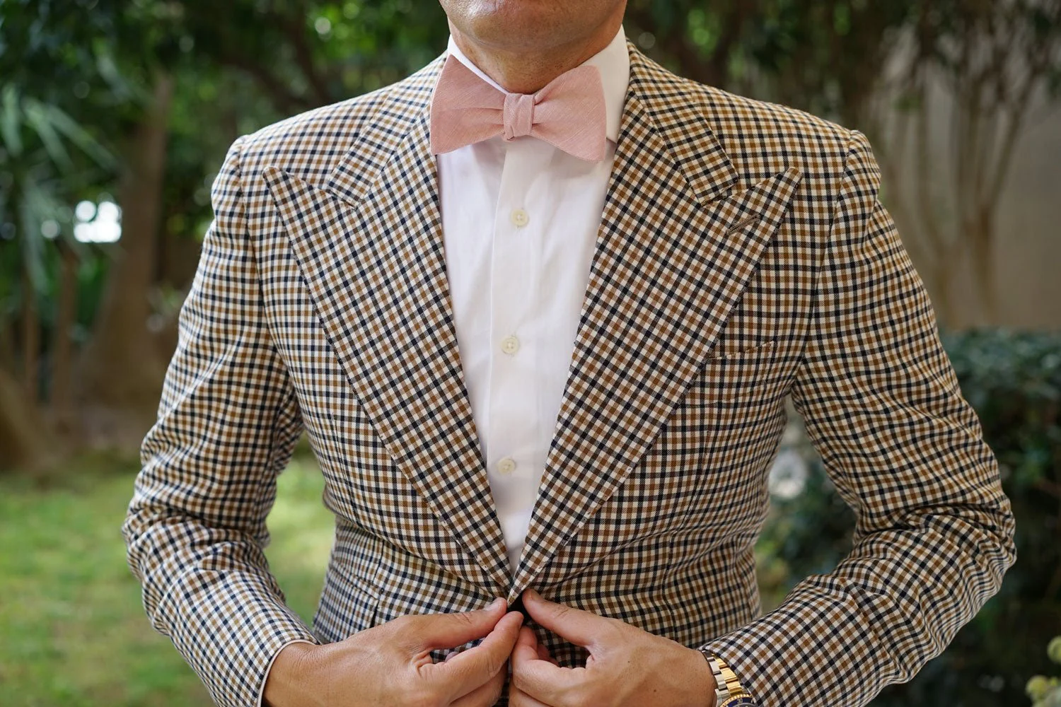 Ballet Blush Pink Chambray Linen Self Bow Tie - Image 4