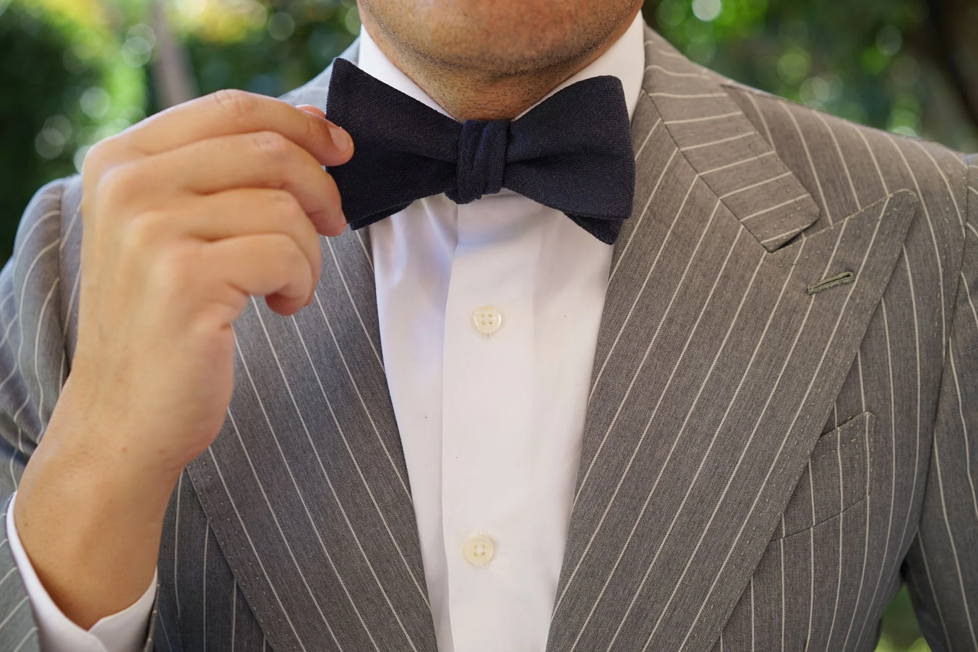 Baltic Sea Midnight Blue Linen Self Bow Tie - Image 6