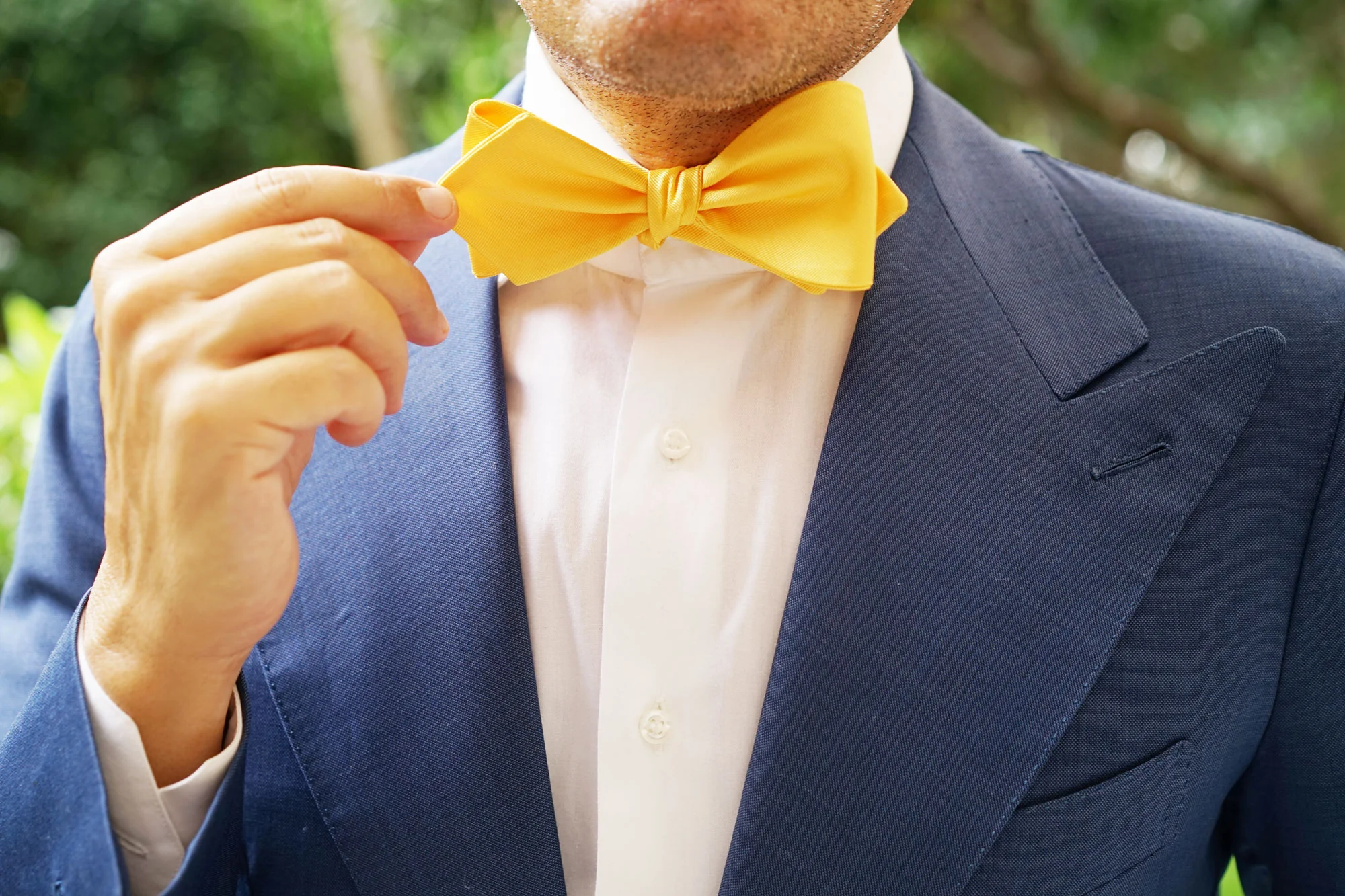 Banana Yellow Self Tie Diamond Tip Bow Tie - Image 9