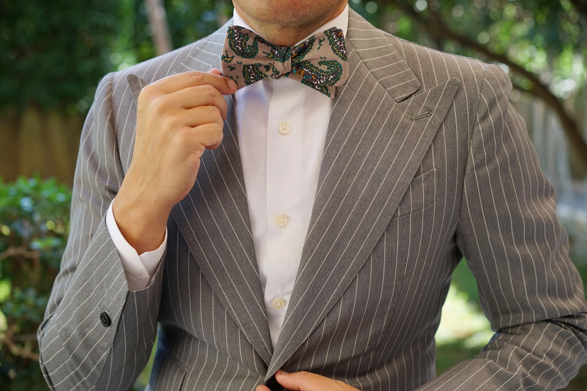 Bay of Kotor Light Brown Paisley Self Bow Tie - Image 6