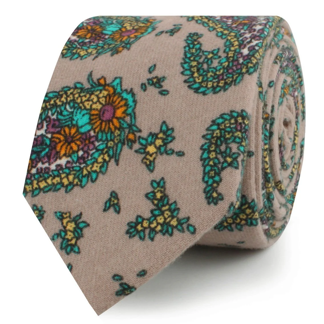 Bay of Kotor Light Brown Paisley Skinny Tie - Image 2
