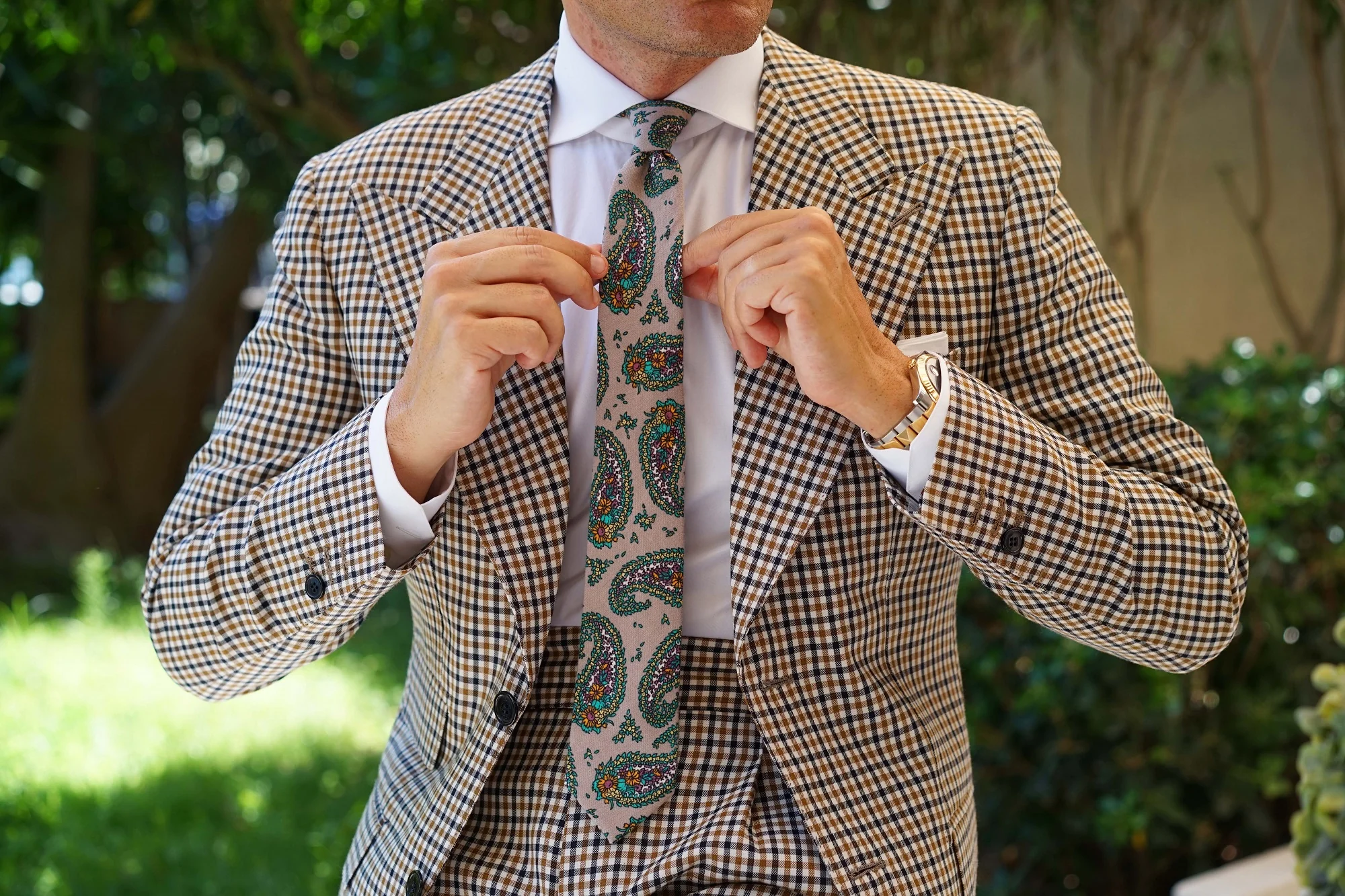 Bay of Kotor Light Brown Paisley Skinny Tie - Image 4