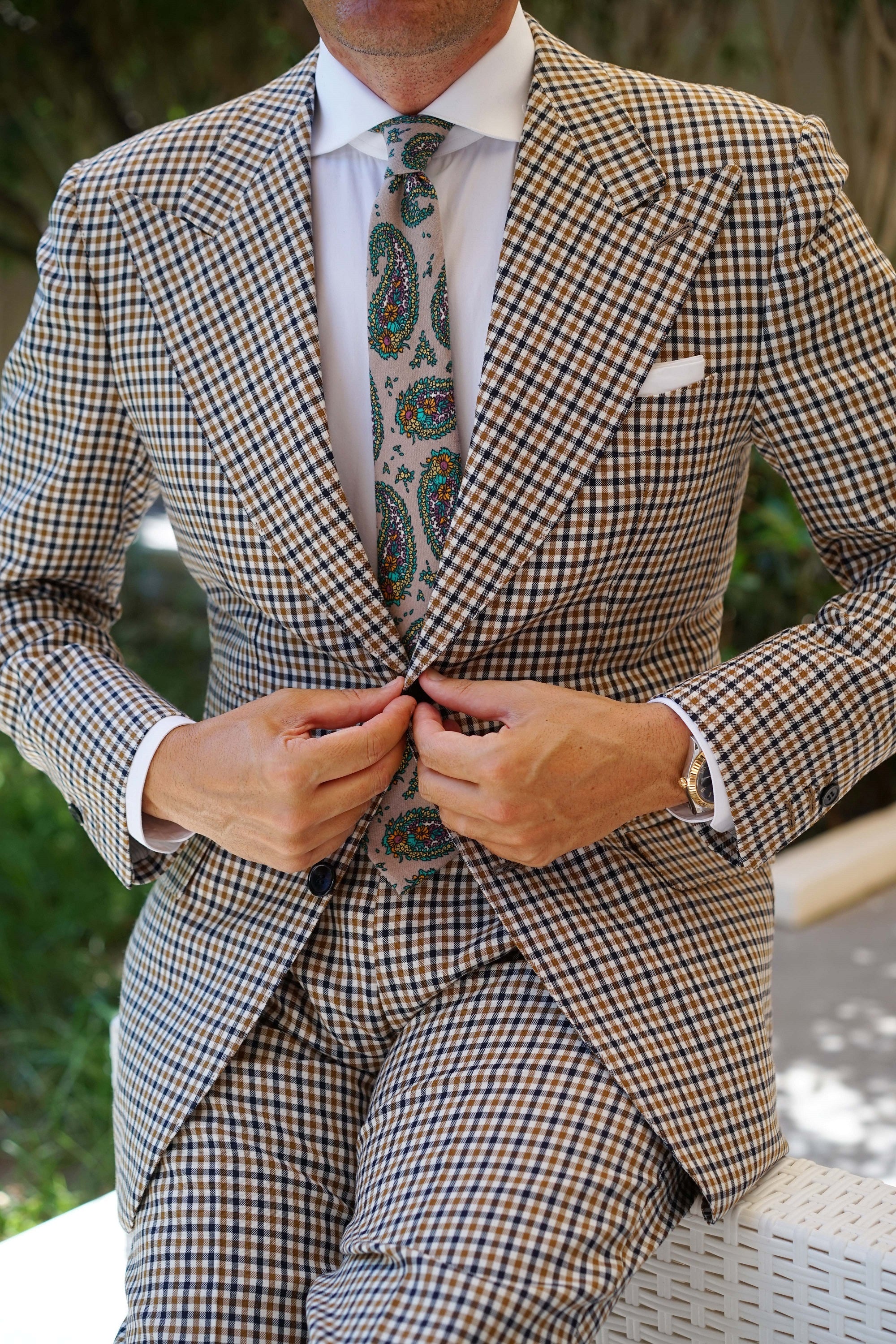 Bay of Kotor Light Brown Paisley Skinny Tie - Image 5