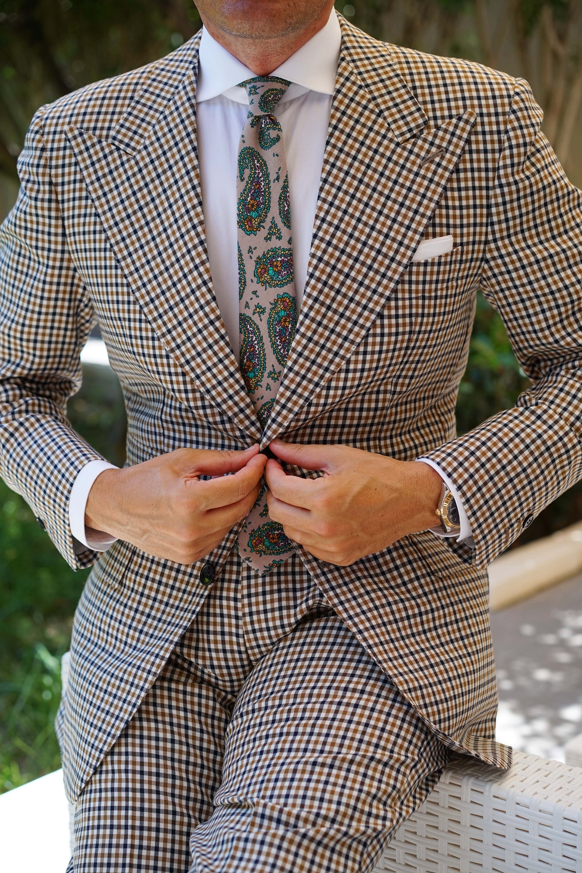 Bay of Kotor Light Brown Paisley Skinny Tie - Image 7