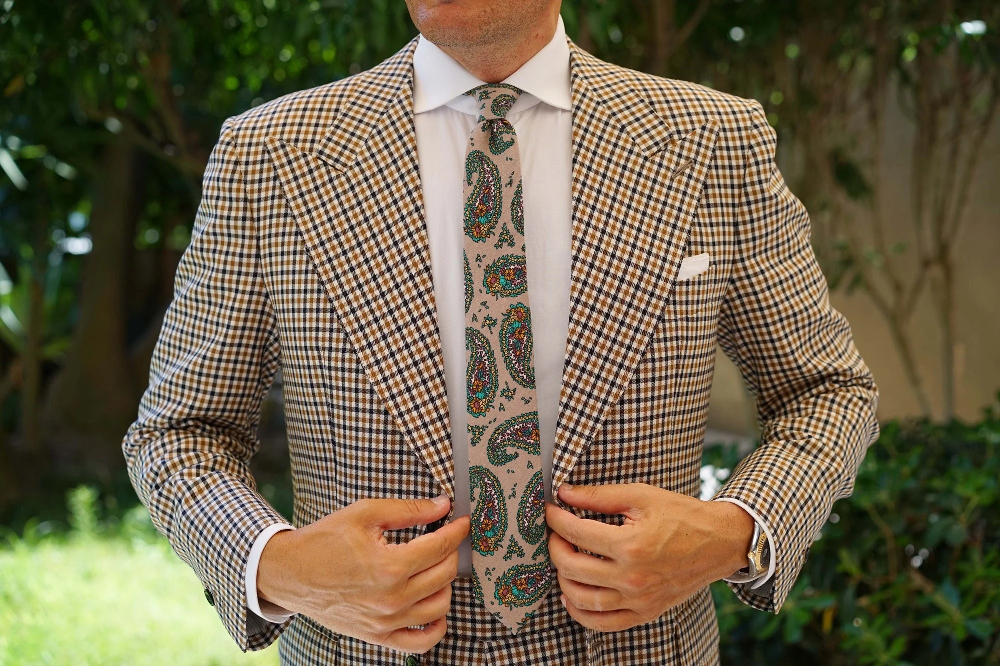 Bay of Kotor Light Brown Paisley Skinny Tie - Image 9