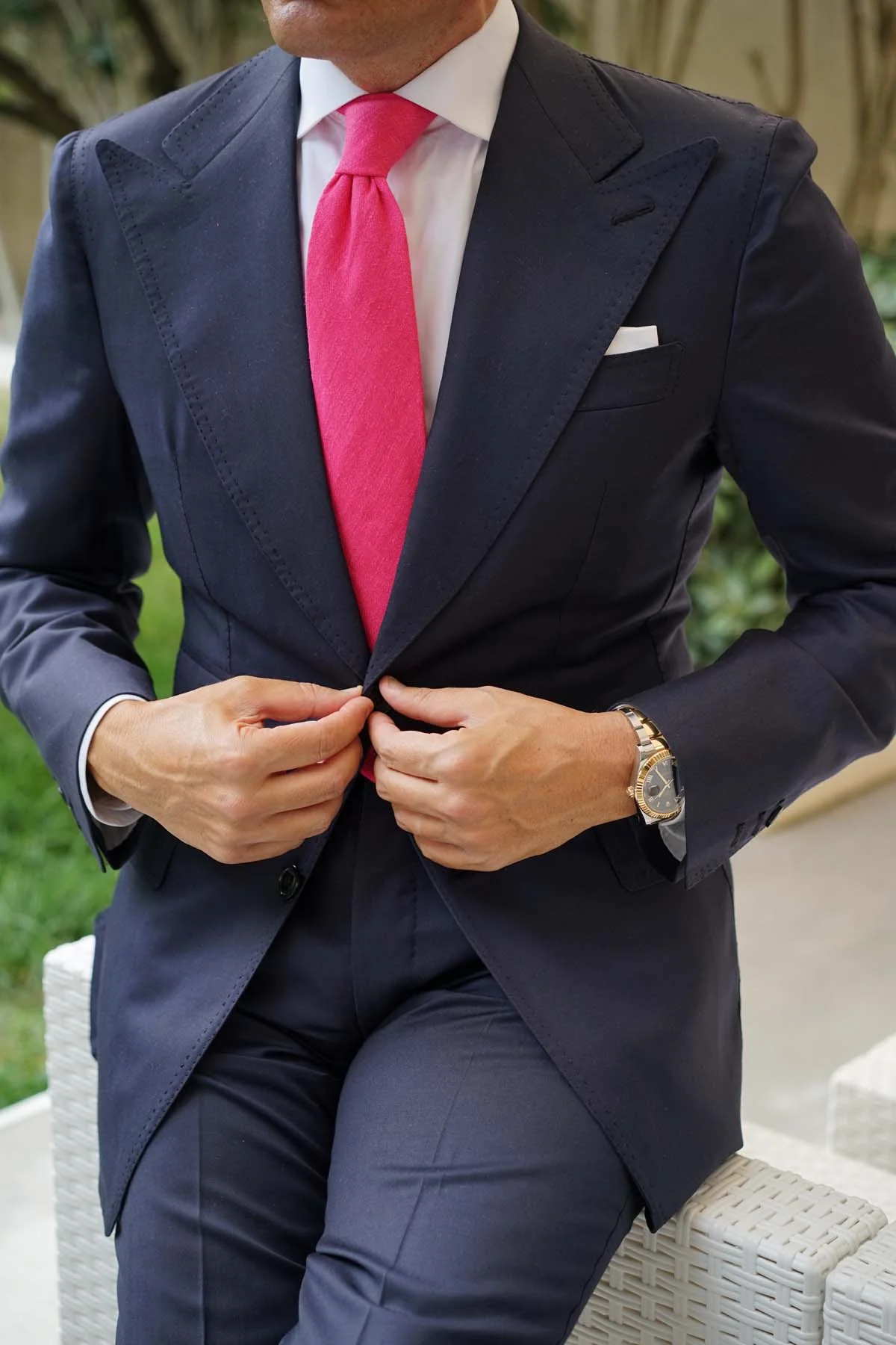 Begonia Hot Pink Linen Necktie - Image 10