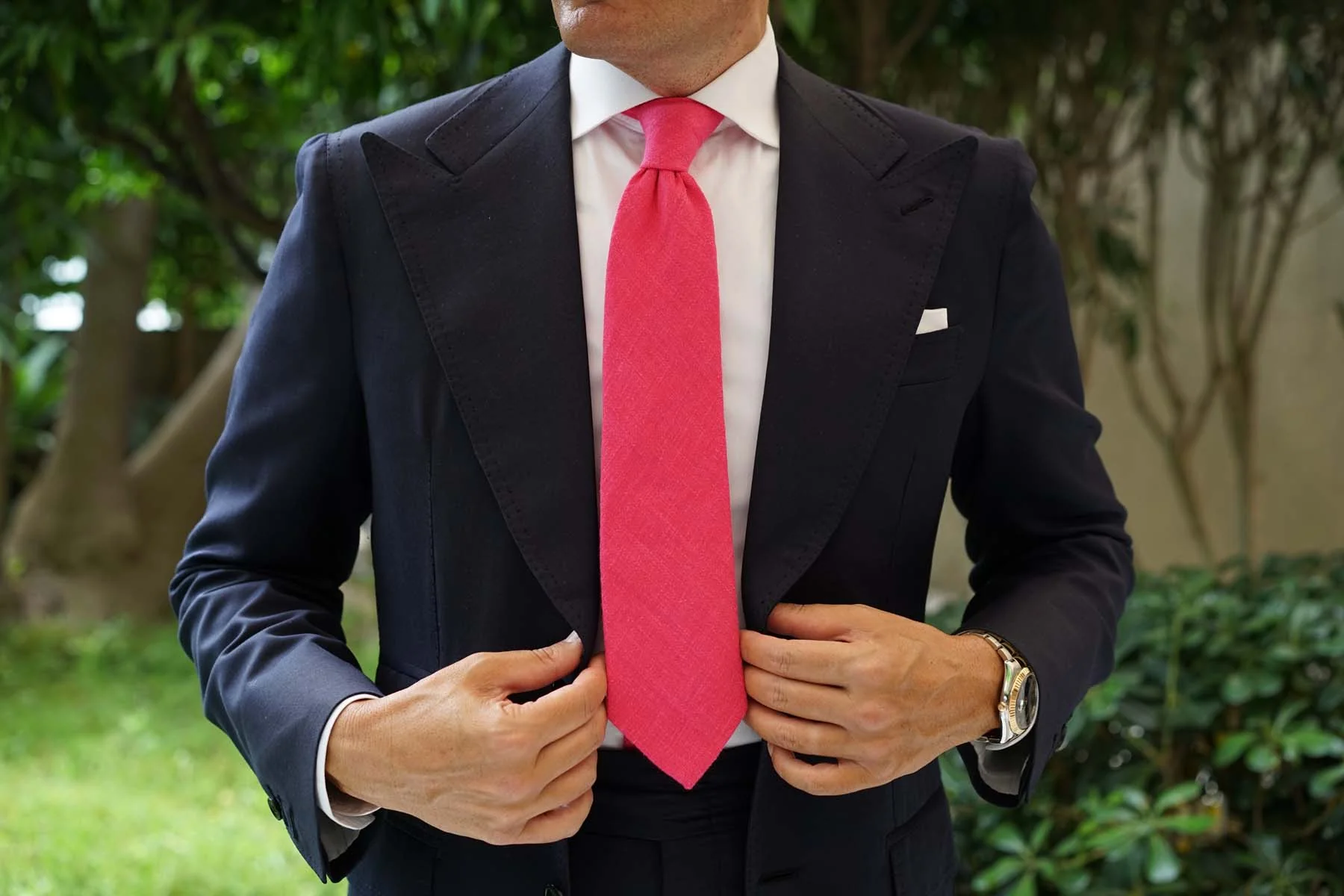 Begonia Hot Pink Linen Necktie - Image 4