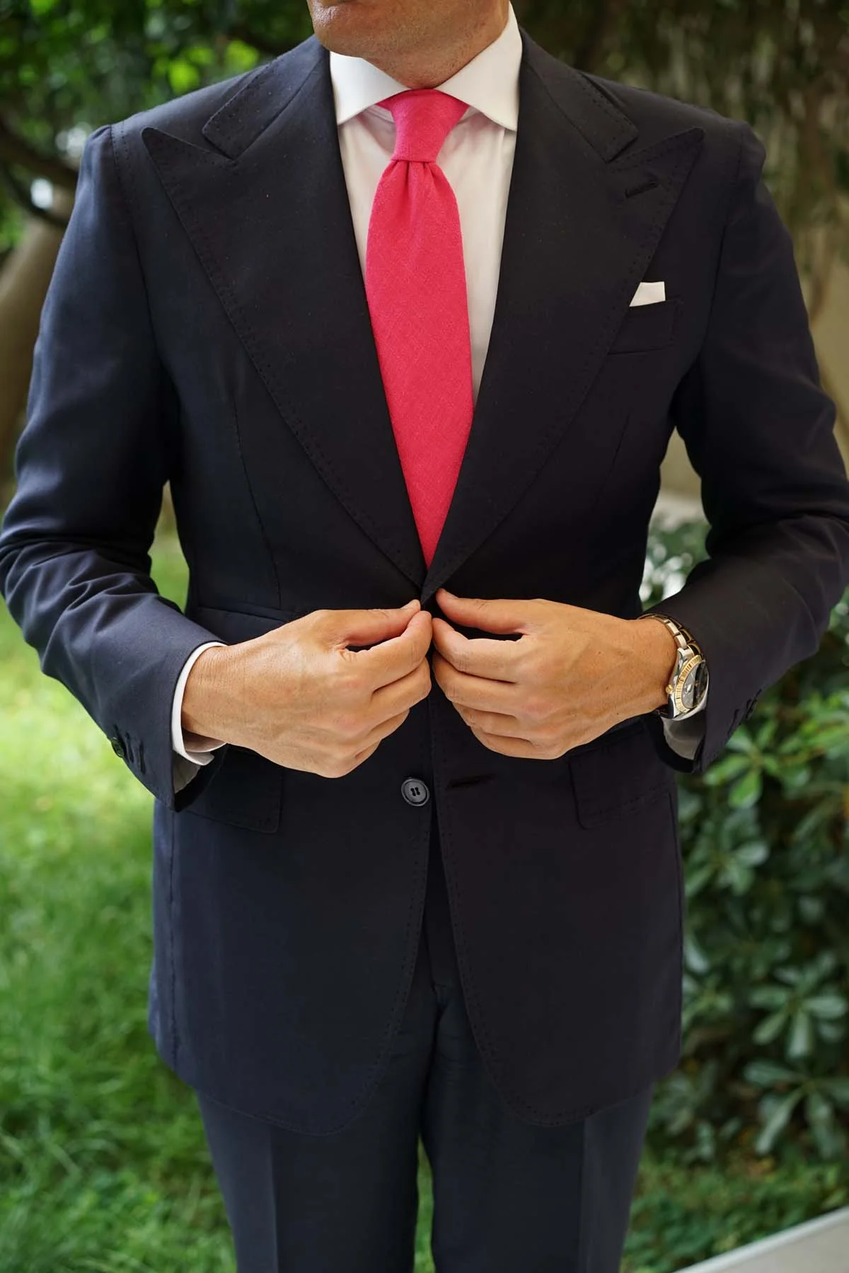 Begonia Hot Pink Linen Necktie - Image 5