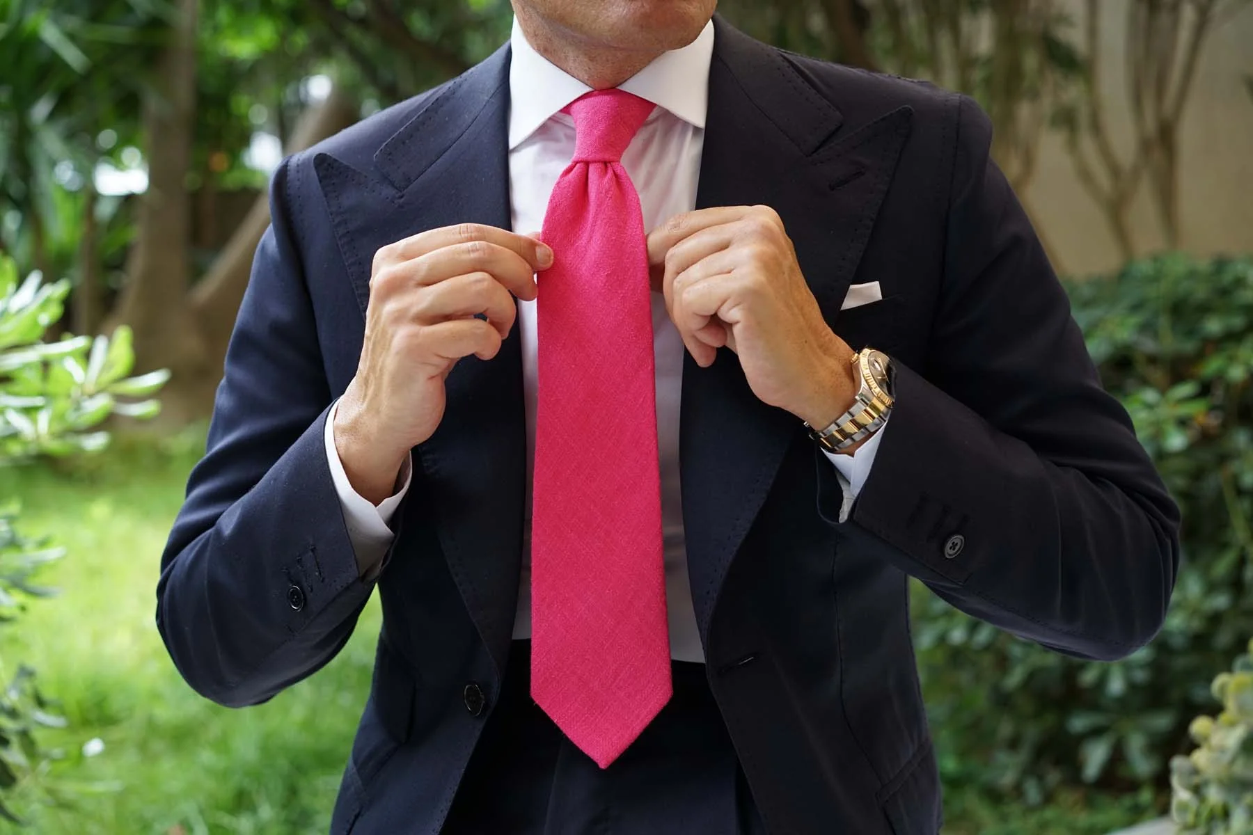 Begonia Hot Pink Linen Necktie - Image 6
