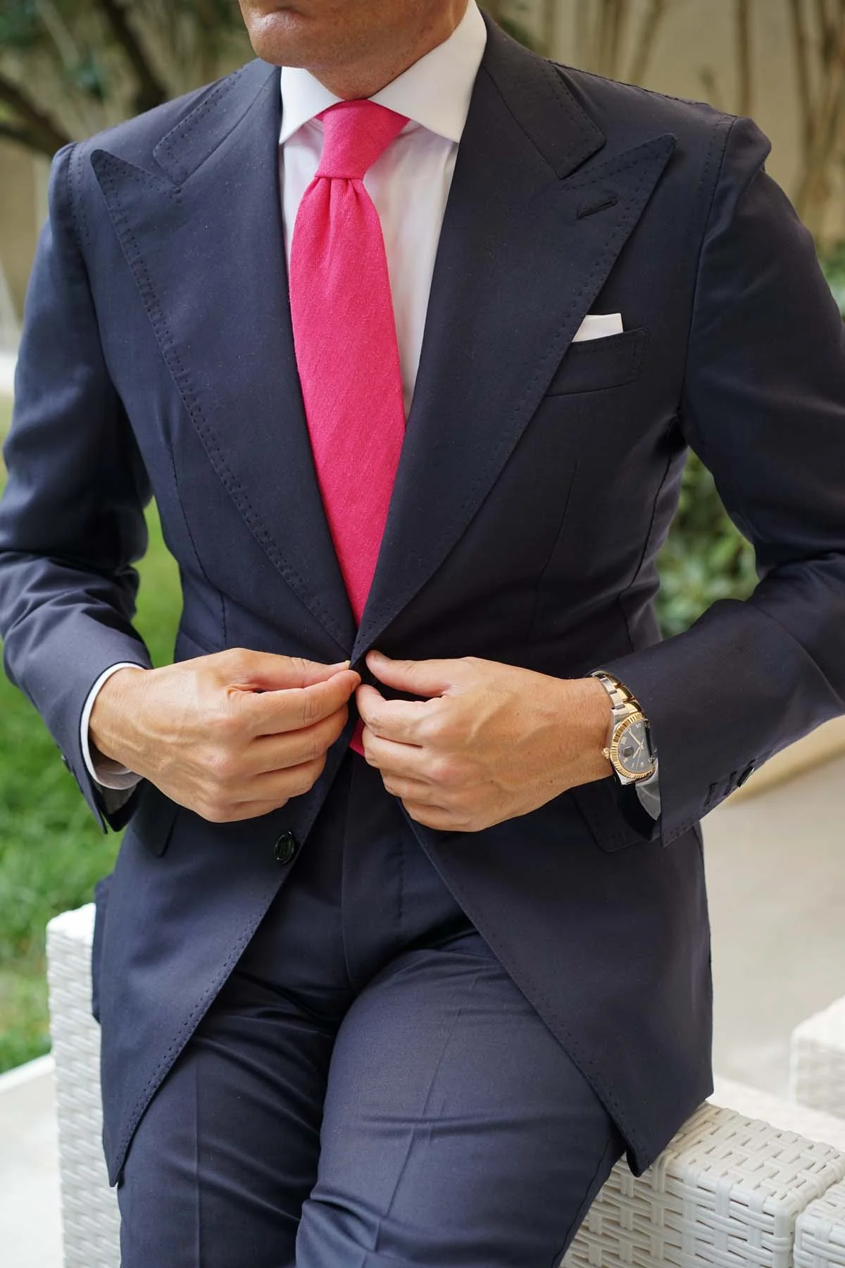 Begonia Hot Pink Linen Necktie - Image 7