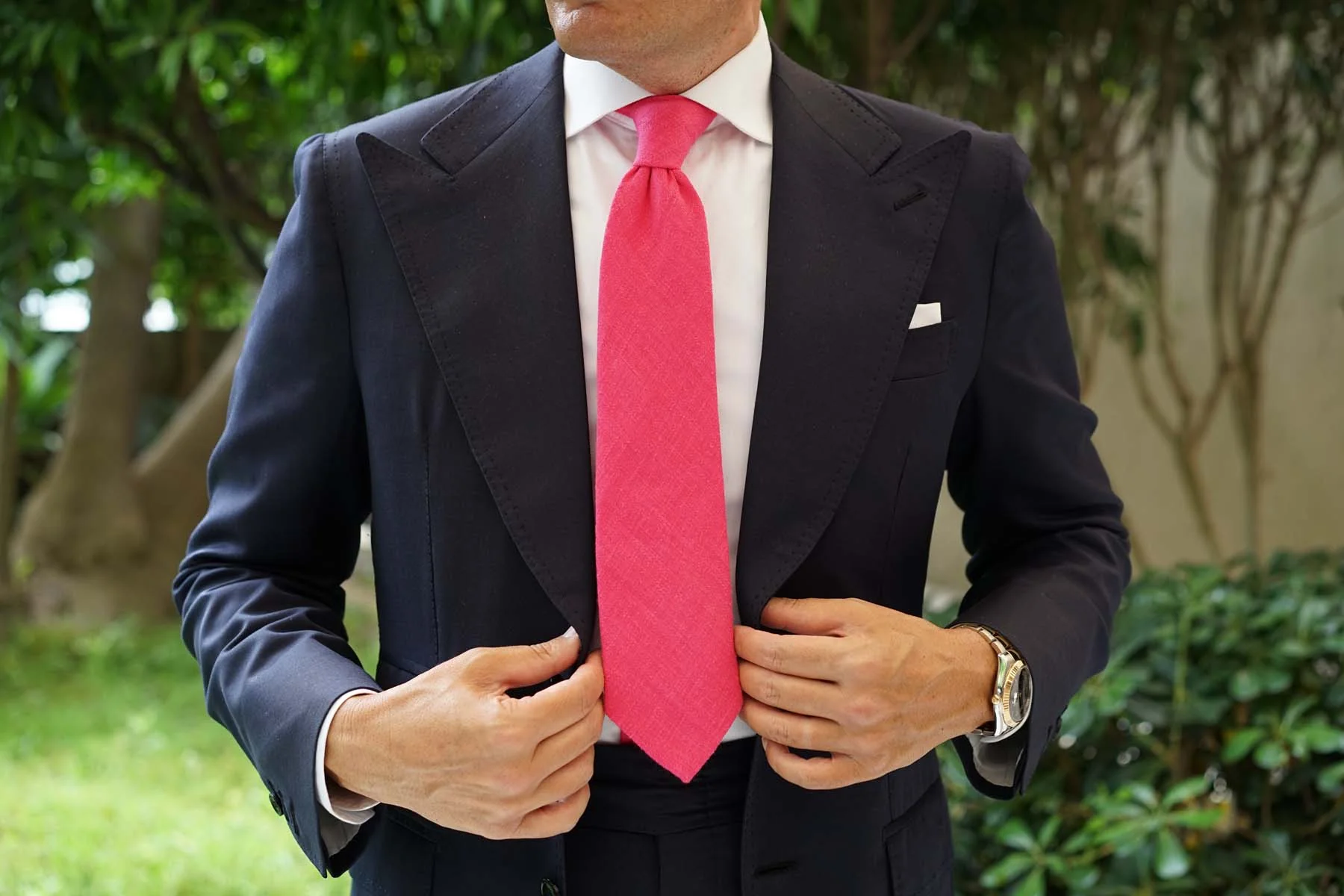 Begonia Hot Pink Linen Necktie - Image 8