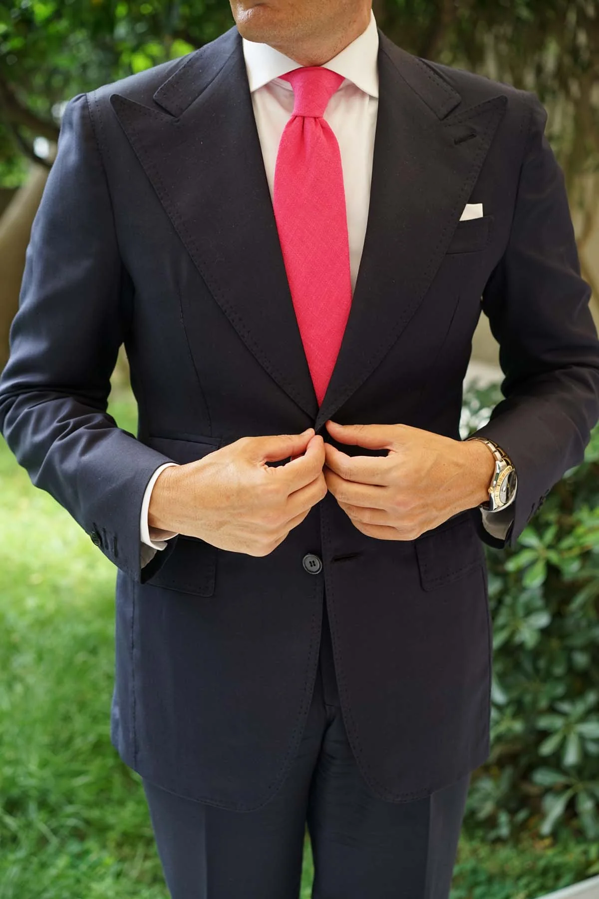 Begonia Hot Pink Linen Necktie - Image 9