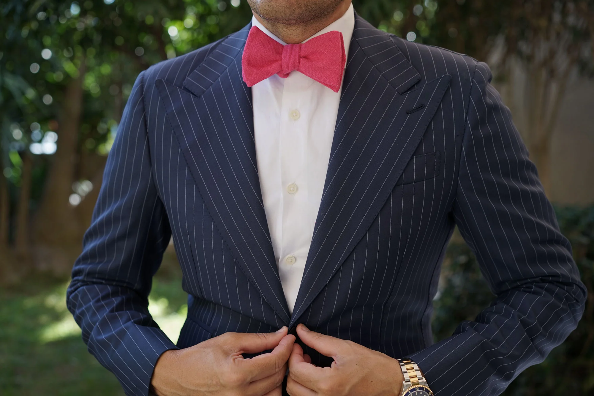 Begonia Hot Pink Linen Self Bow Tie - Image 4
