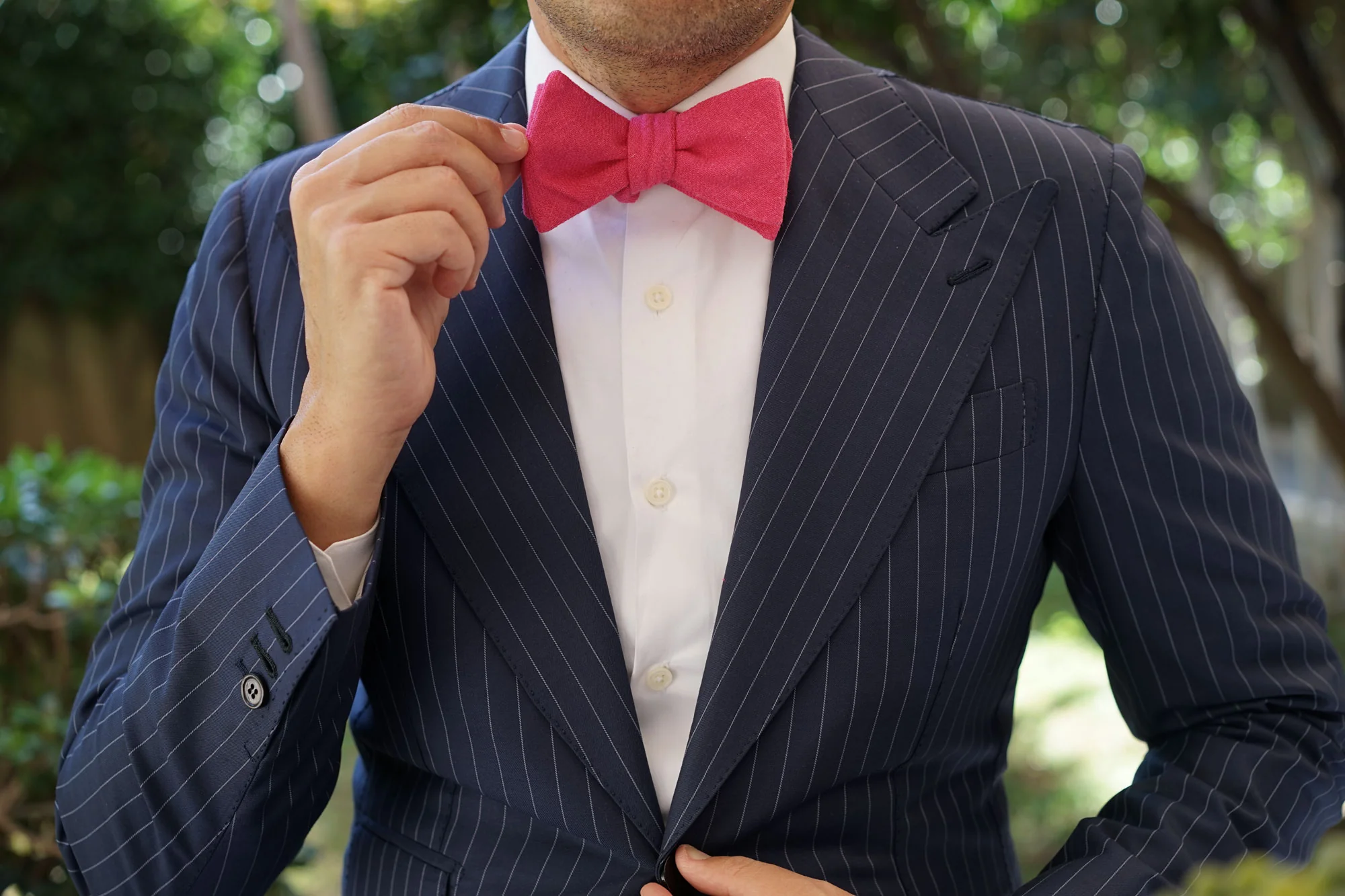 Begonia Hot Pink Linen Self Bow Tie - Image 6