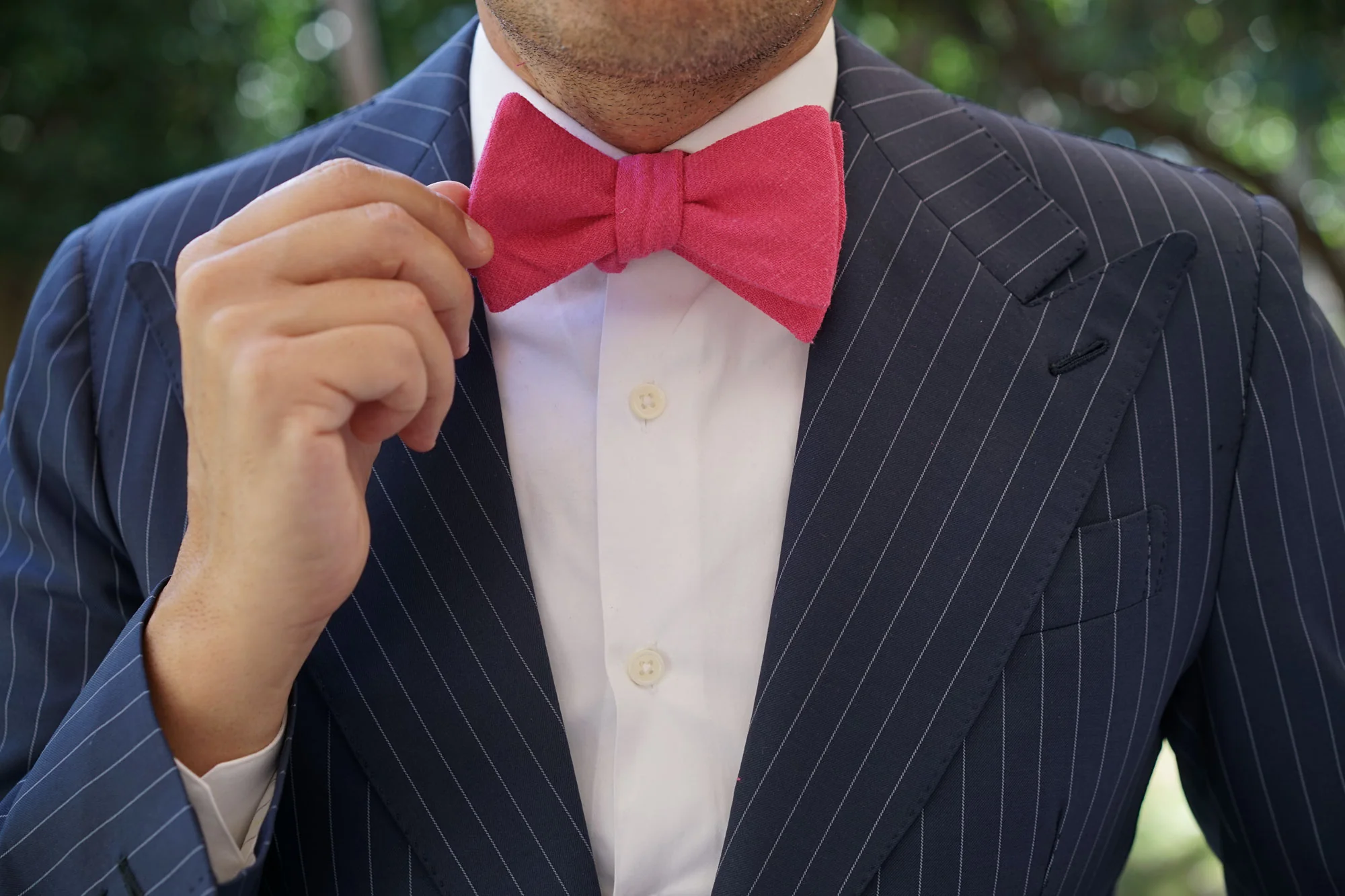 Begonia Hot Pink Linen Self Bow Tie - Image 7