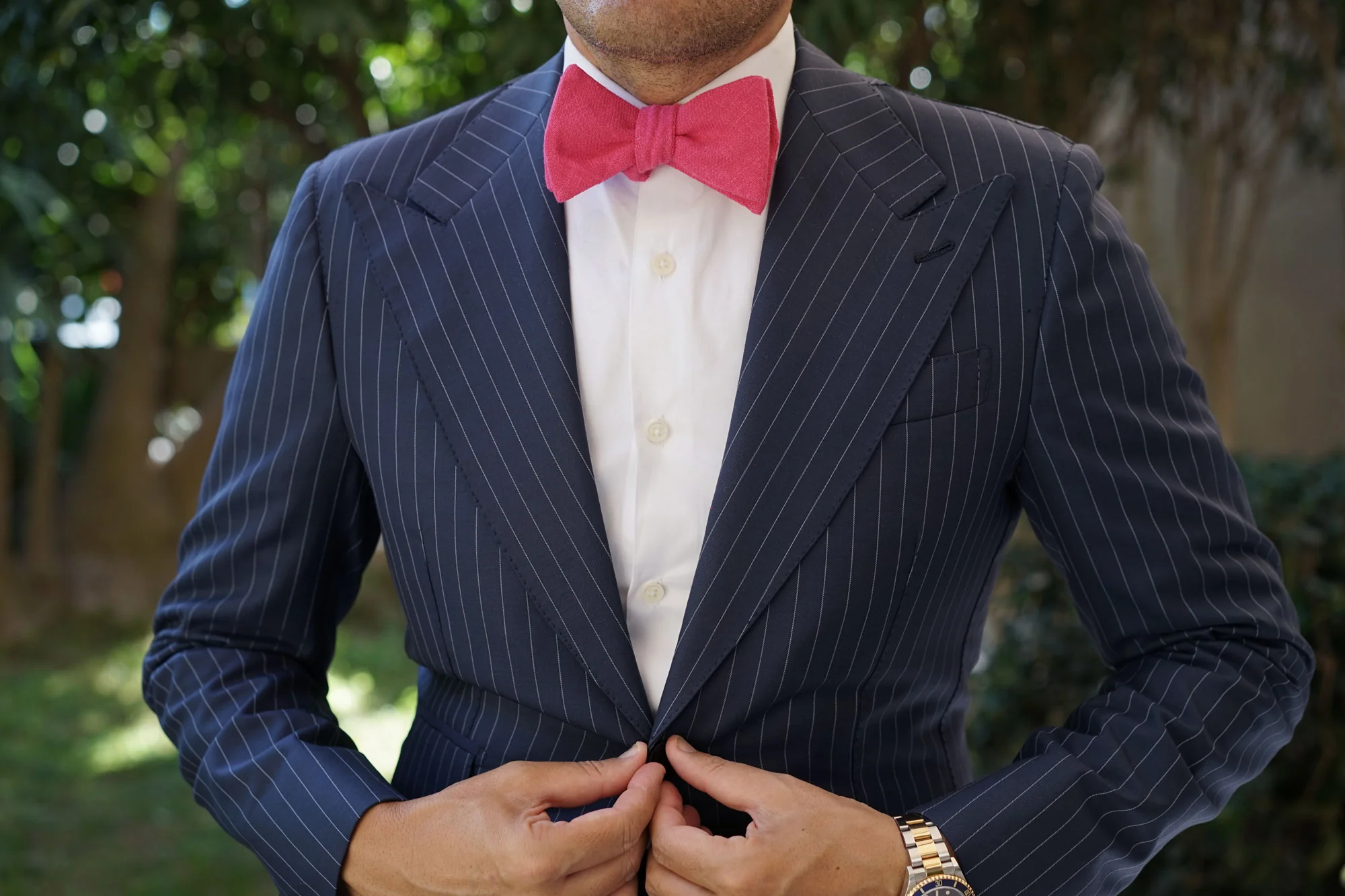 Begonia Hot Pink Linen Self Bow Tie - Image 8