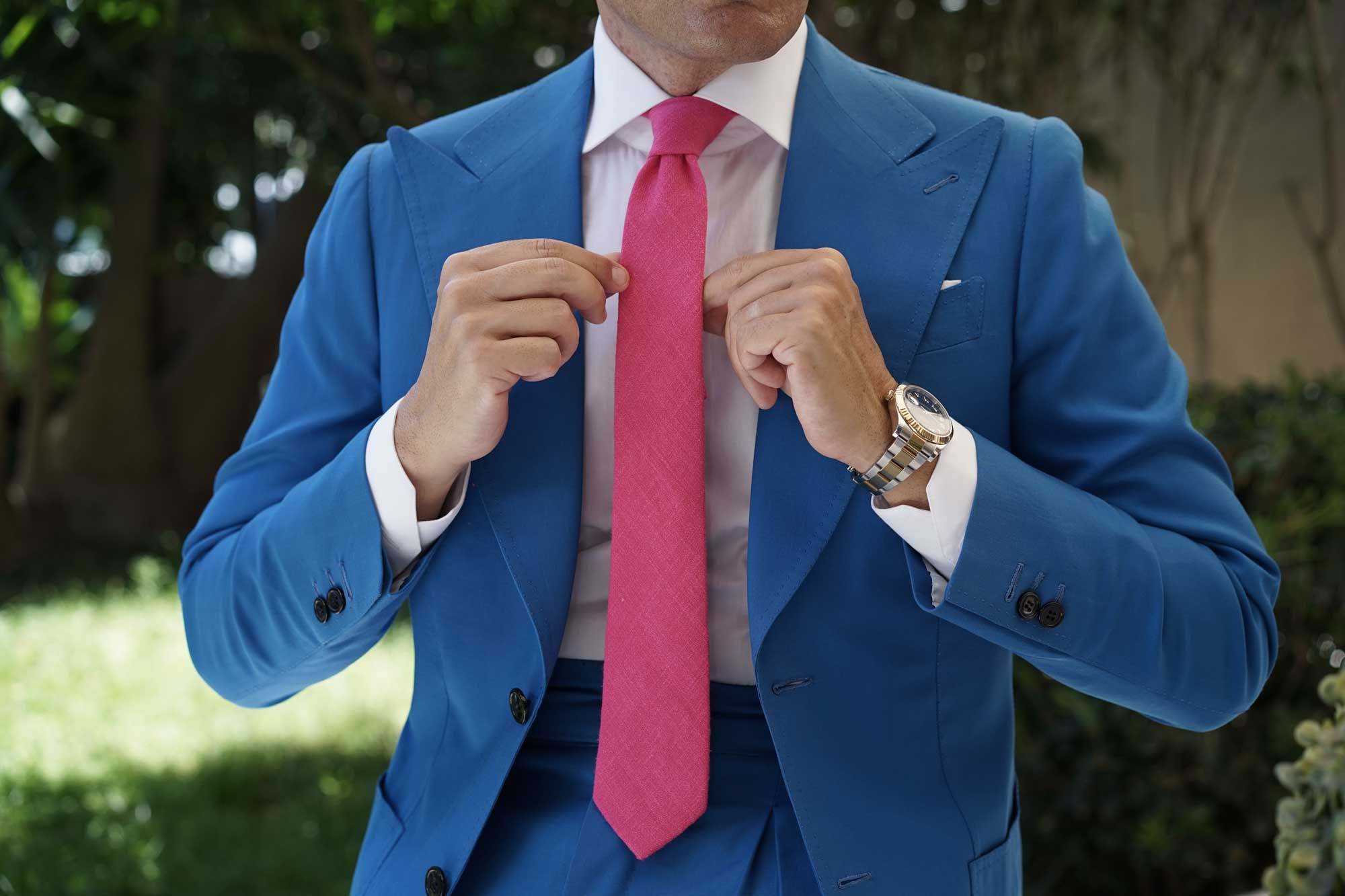 Begonia Hot Pink Linen Skinny Tie - Image 4