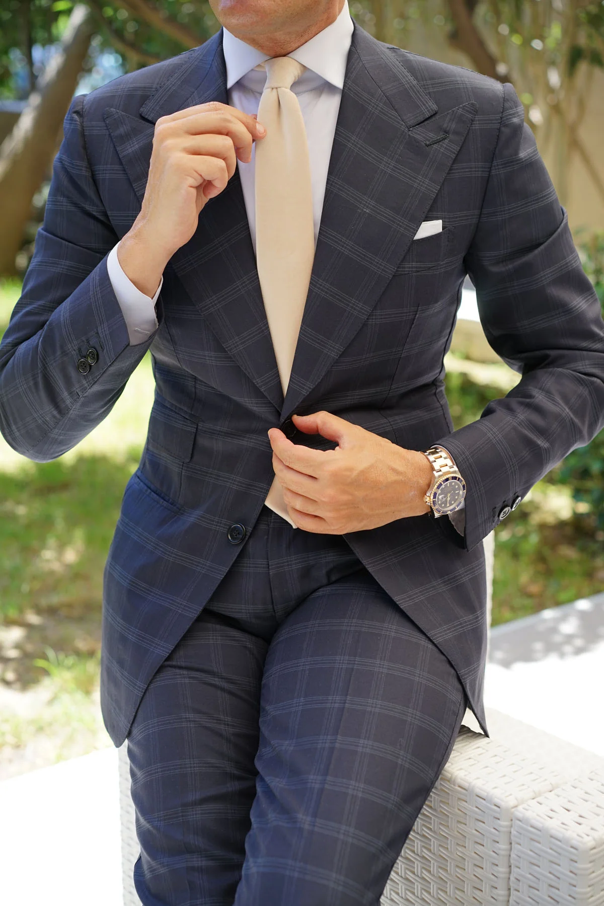 Beige Velvet Skinny Tie - Image 11