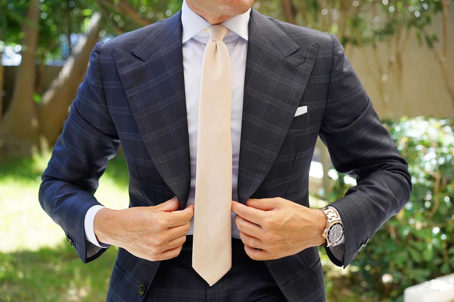 Beige Velvet Skinny Tie - Image 4