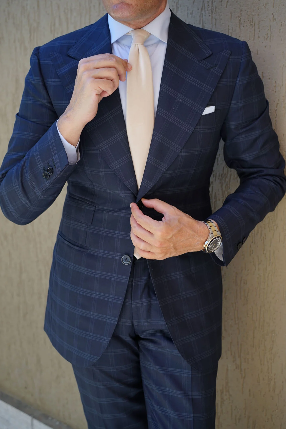 Beige Velvet Skinny Tie - Image 5