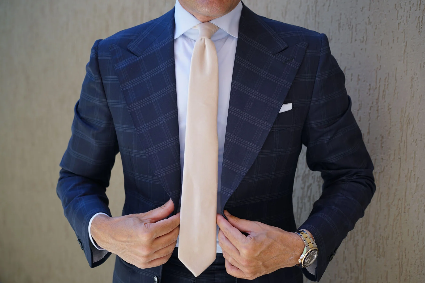 Beige Velvet Skinny Tie - Image 6