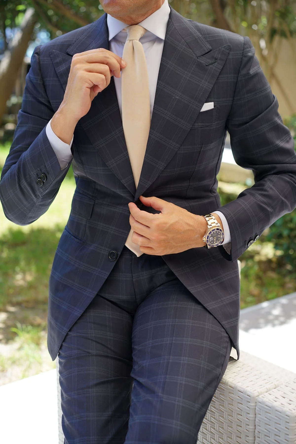 Beige Velvet Skinny Tie - Image 9