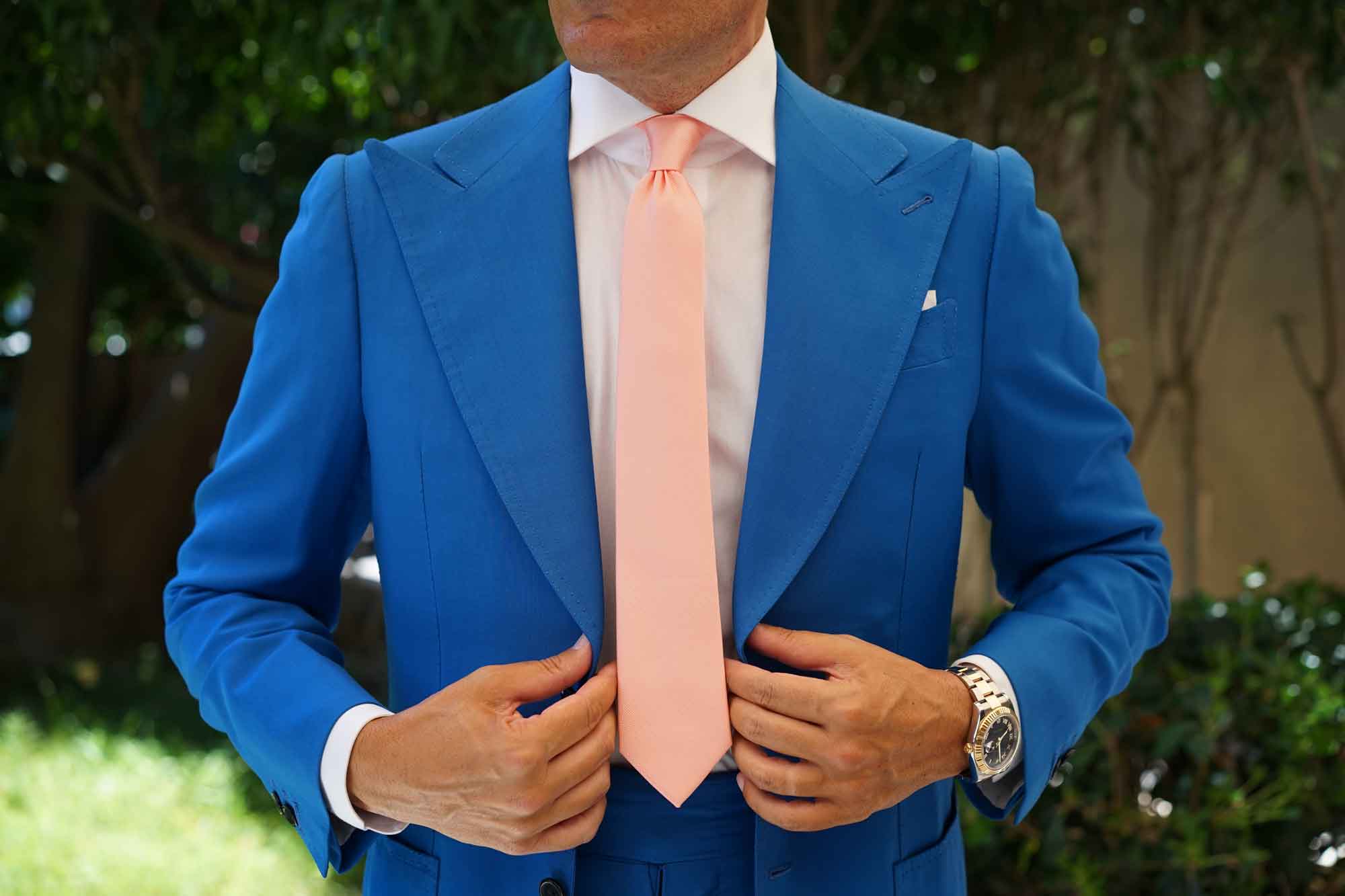 Bellini Peach Weave Skinny Tie - Image 8