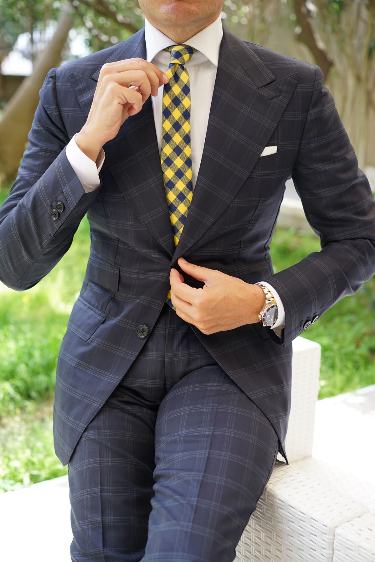 Bert Yellow Gingham Skinny Tie - Image 5