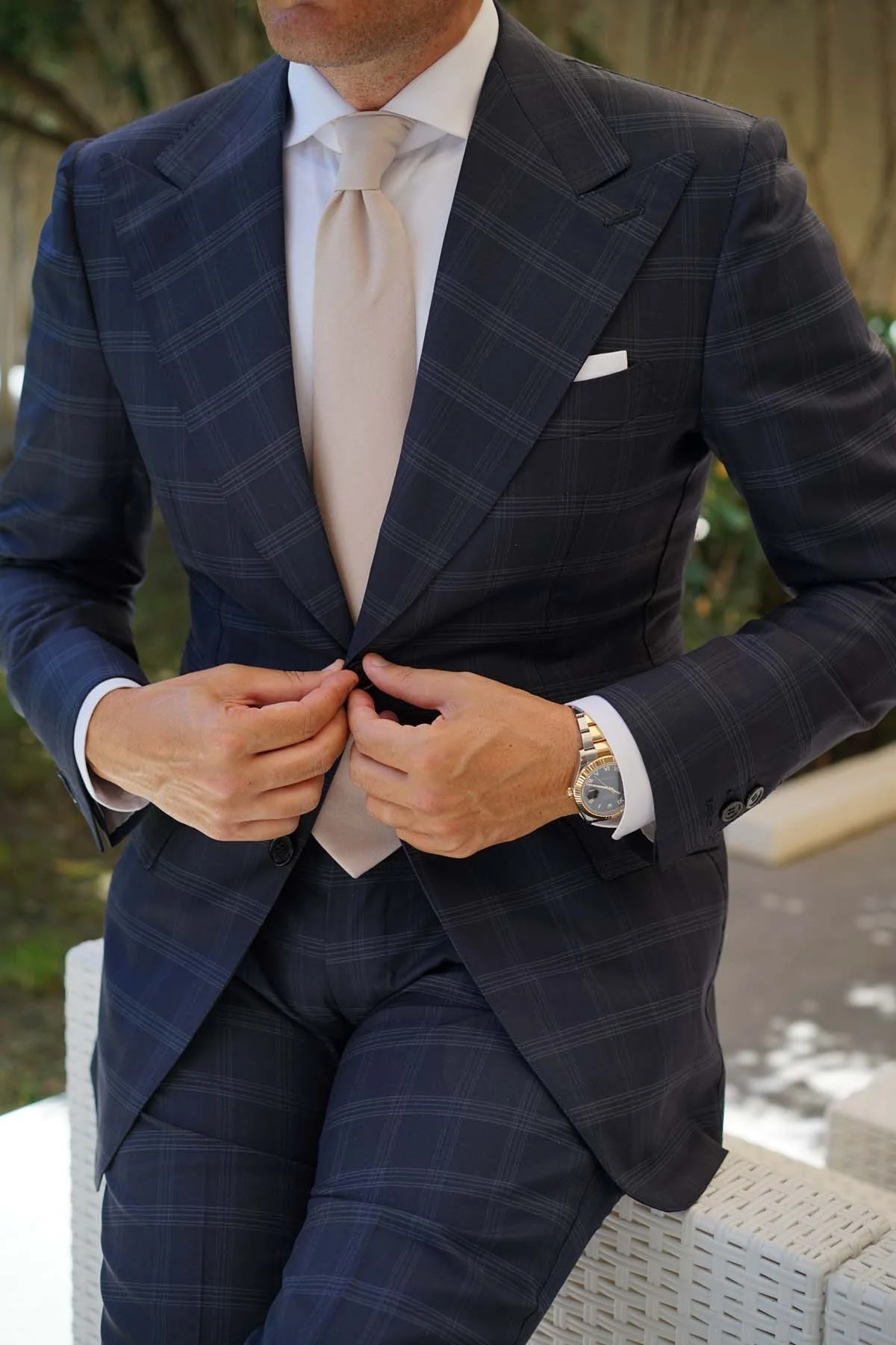 Biscotti Cream Linen Necktie - Image 9