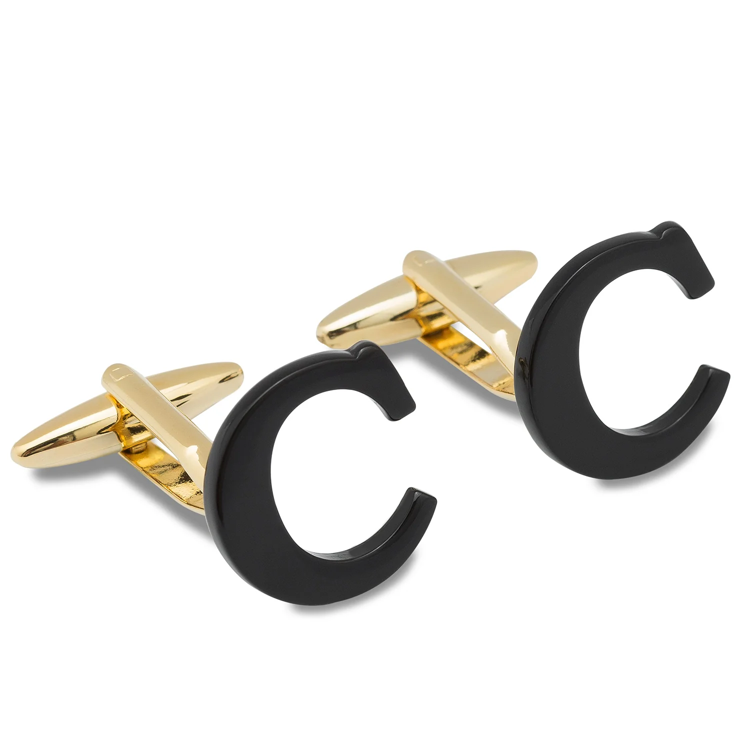 Black And Gold Letter C Cufflinks - Image 2