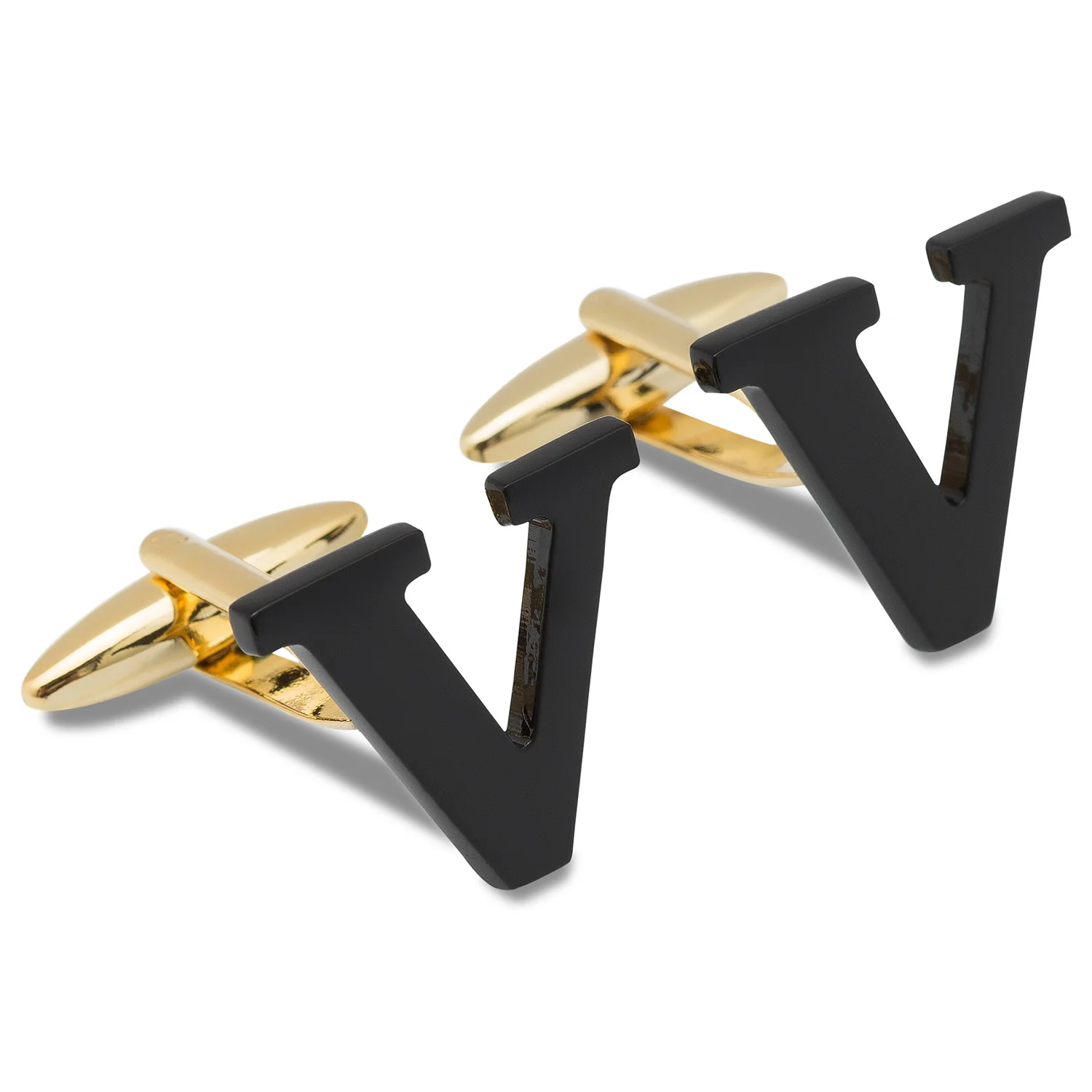 Black And Gold Letter V Cufflinks - Image 2