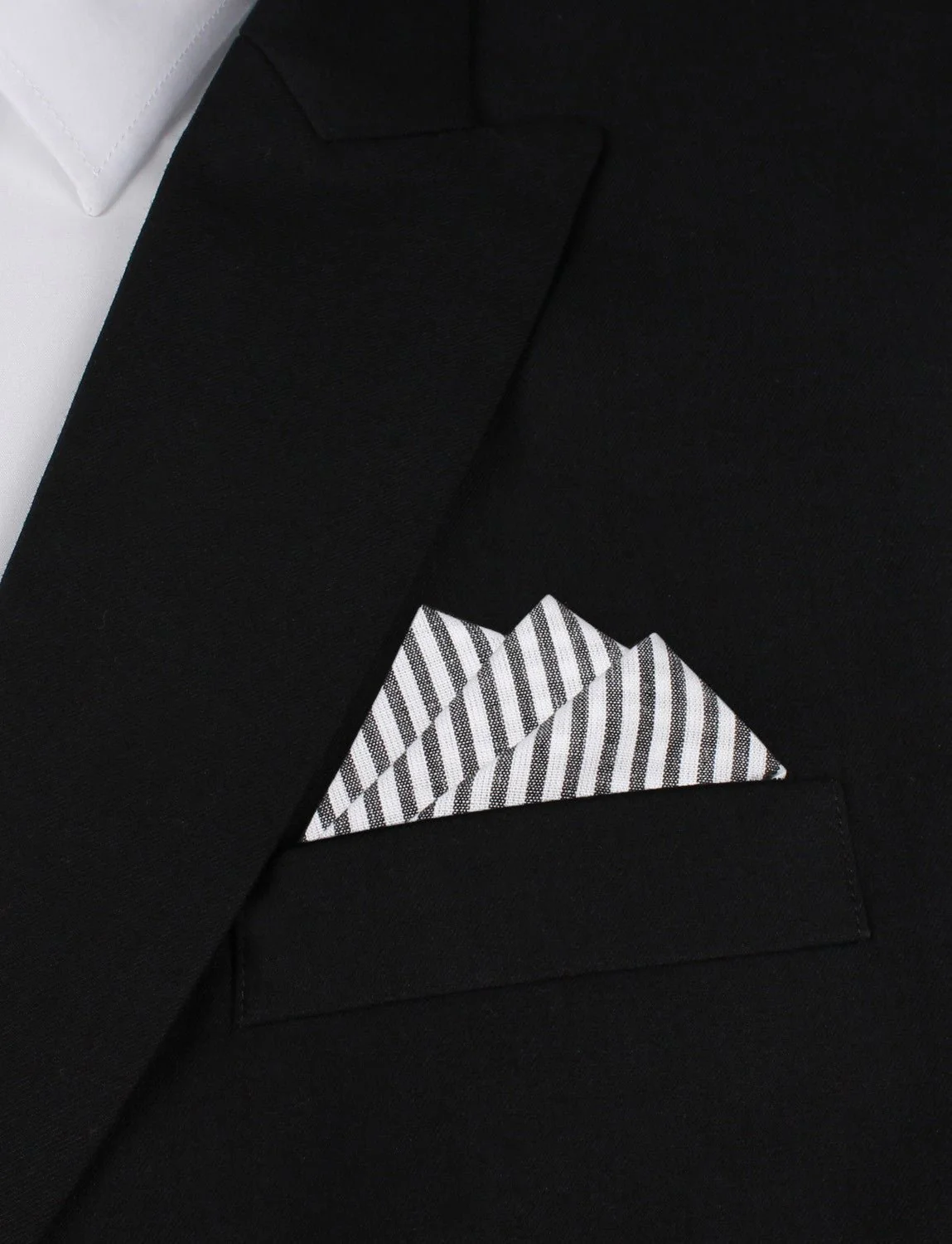 Black and White Chalk Stripes Cotton Pocket Square - Image 3