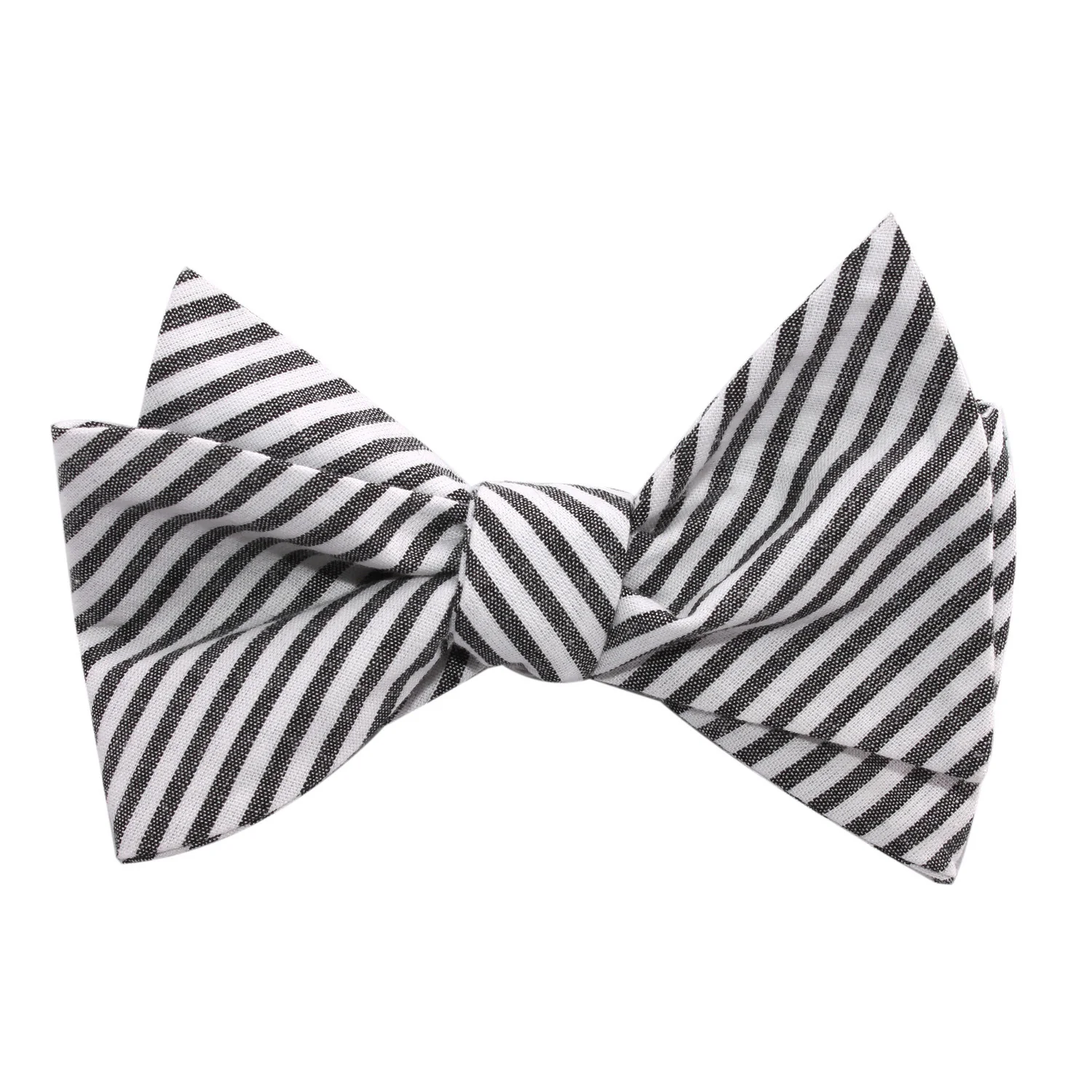 Black and White Chalk Stripes Cotton Self Tie Bow Tie - Image 3