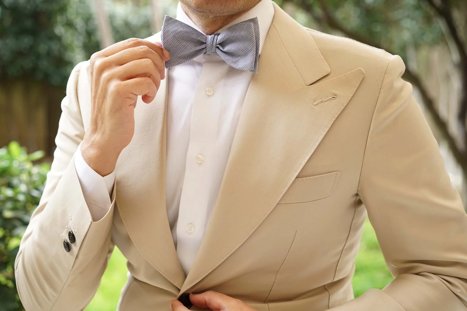 French Pinstripe Cotton Self Tie Bow Tie - Image 6