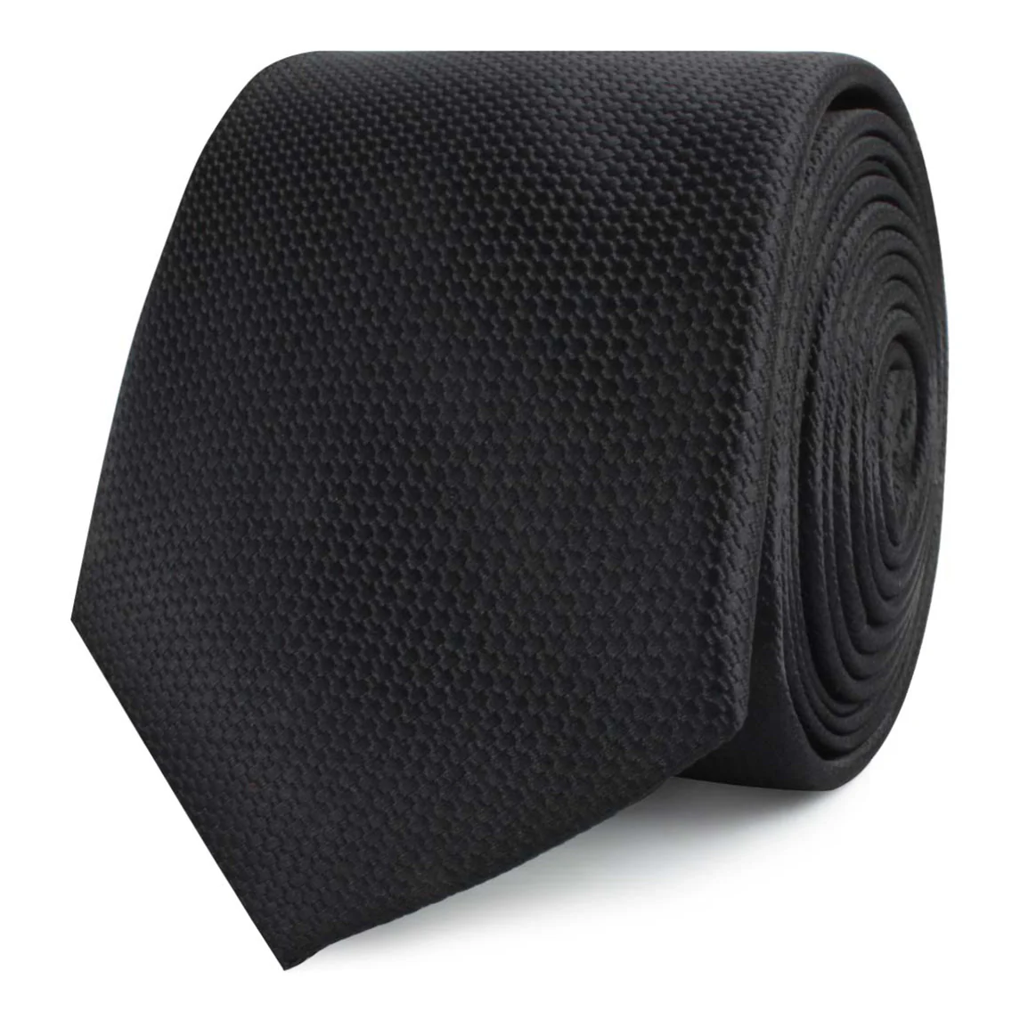 Black Basket Weave Skinny Tie - Image 2