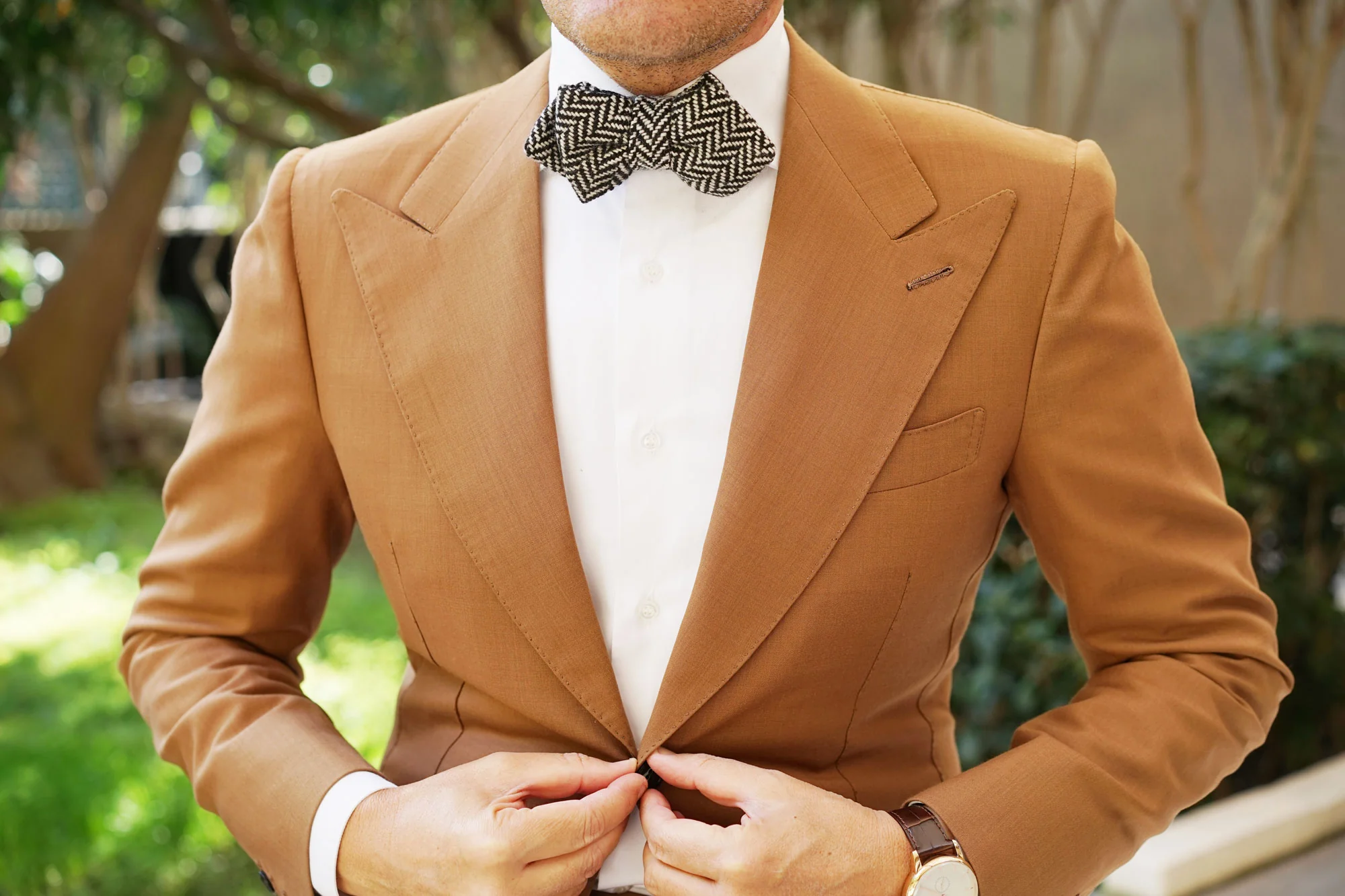 Black Chevron Wool Diamond Bow Tie - Image 3