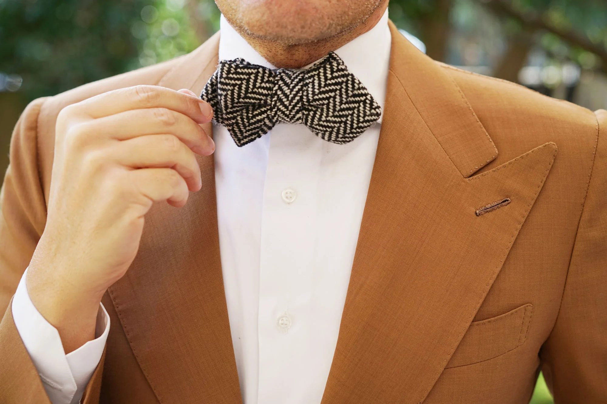 Black Chevron Wool Diamond Bow Tie - Image 7