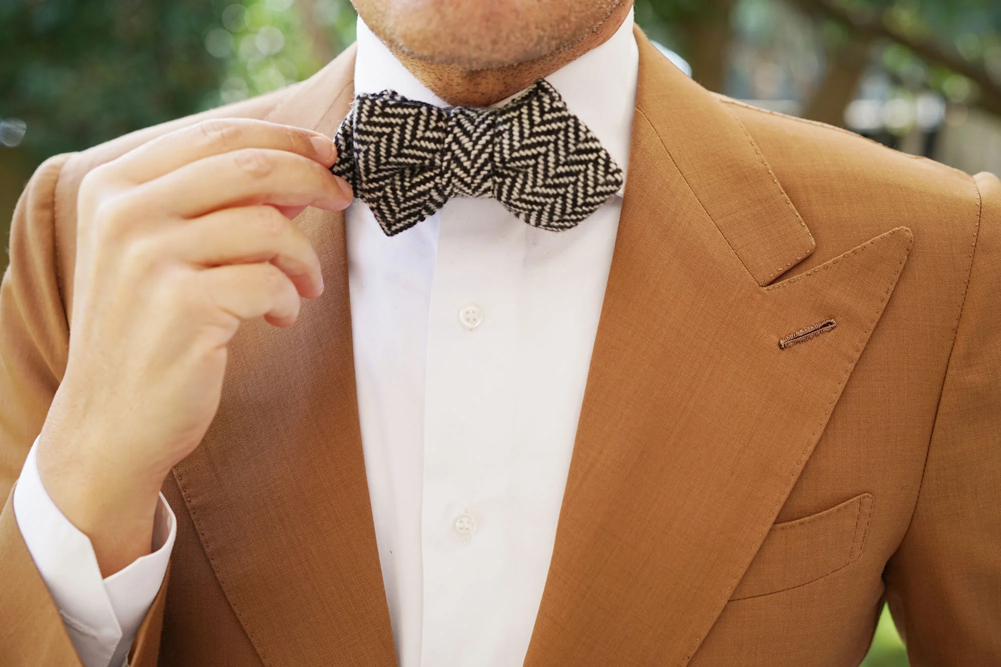 Black Chevron Wool Diamond Bow Tie - Image 8
