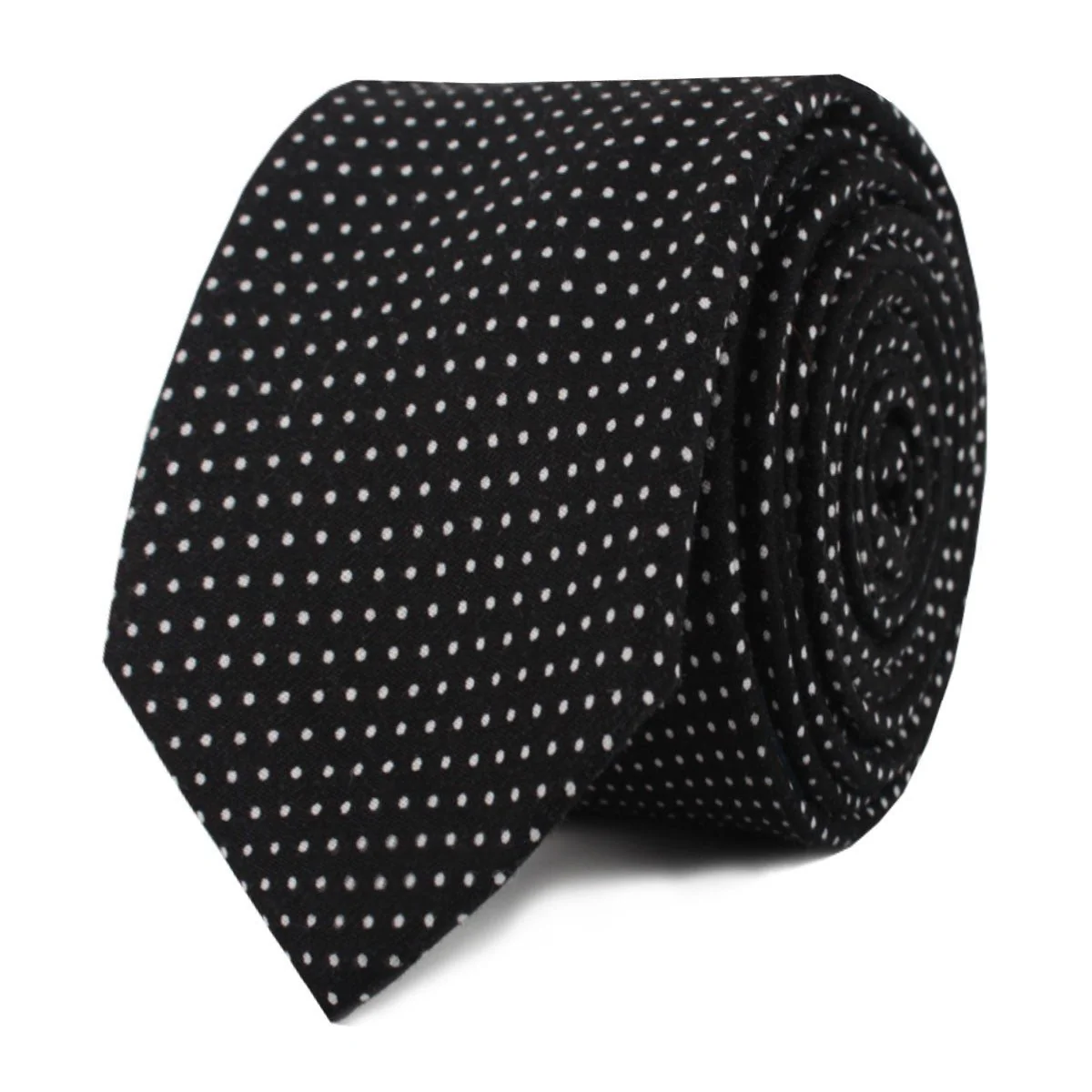 Black Cotton with White Mini Polka Dots Skinny Tie - Image 2