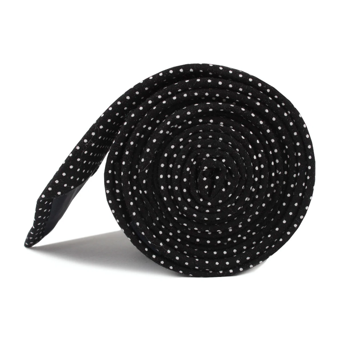 Black Cotton with White Mini Polka Dots Skinny Tie - Image 3