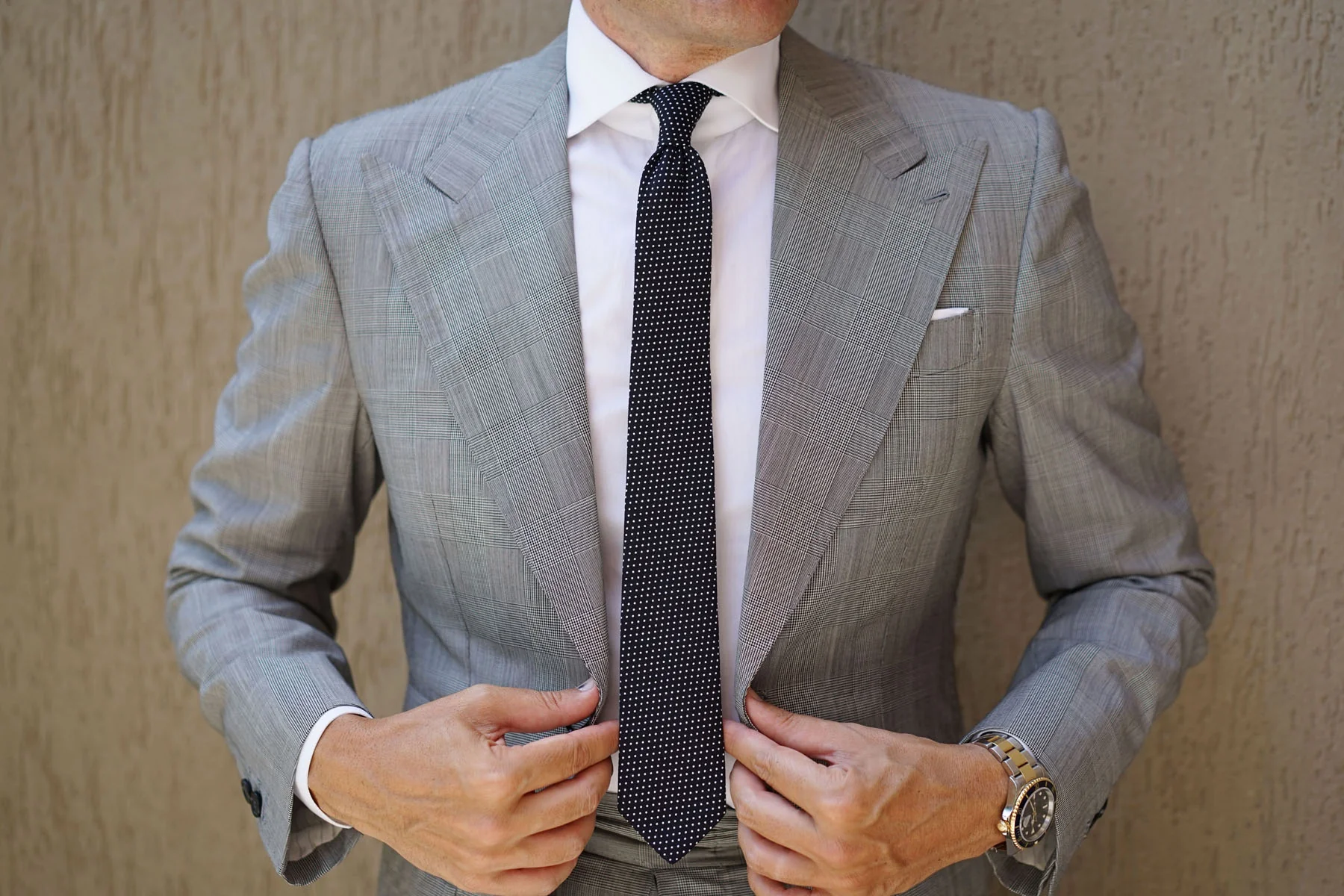 Black Cotton with White Mini Polka Dots Skinny Tie - Image 9