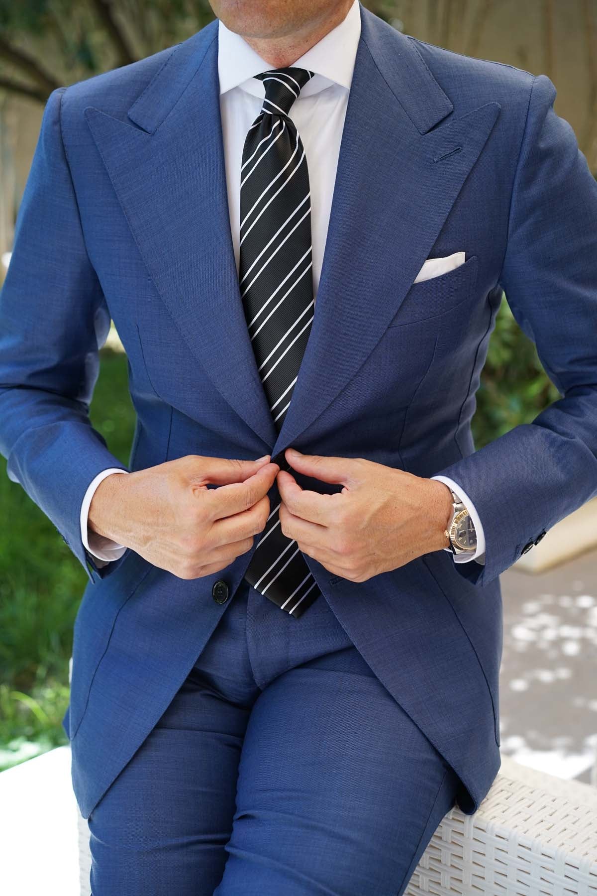 Black Double Stripe Necktie - Image 7