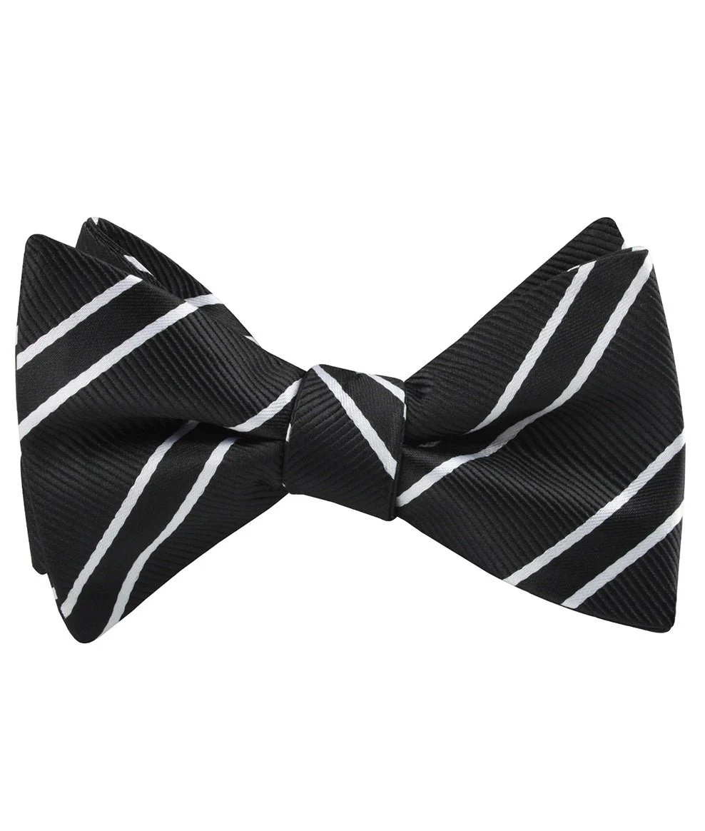 Black Double Stripe Self Bow Tie - Image 2