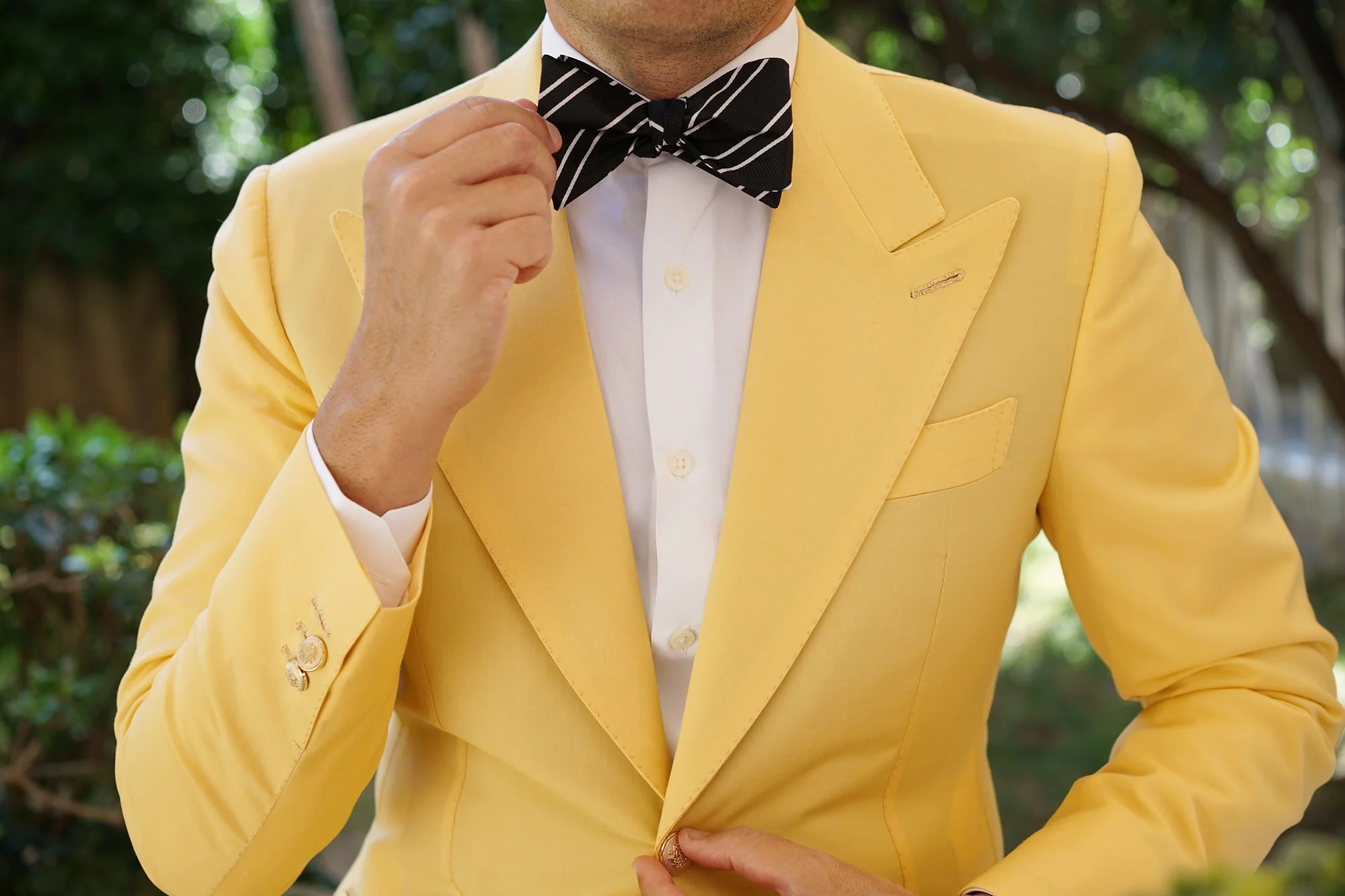 Black Double Stripe Self Bow Tie - Image 6