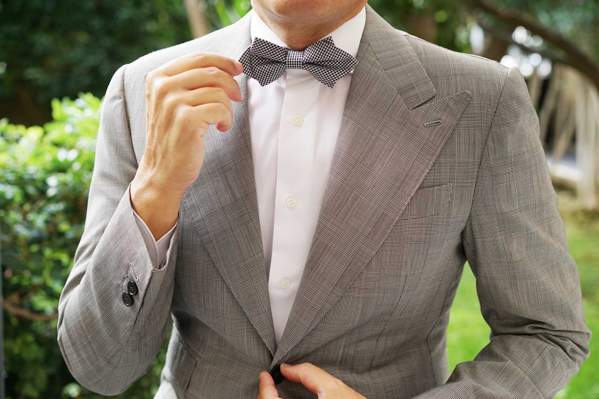 Black Gingham Cotton Diamond Bow Tie - Image 5
