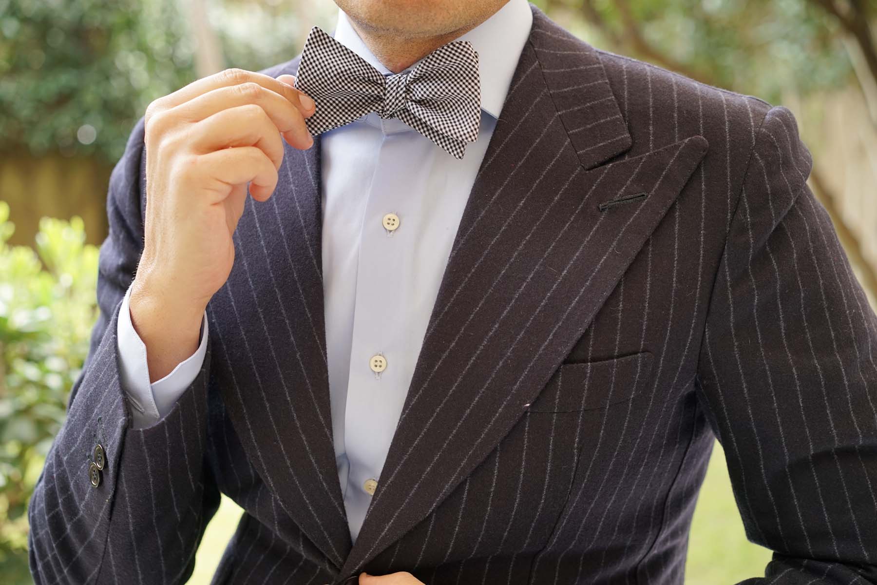 Black Gingham Cotton Self Tie Bow Tie - Image 8