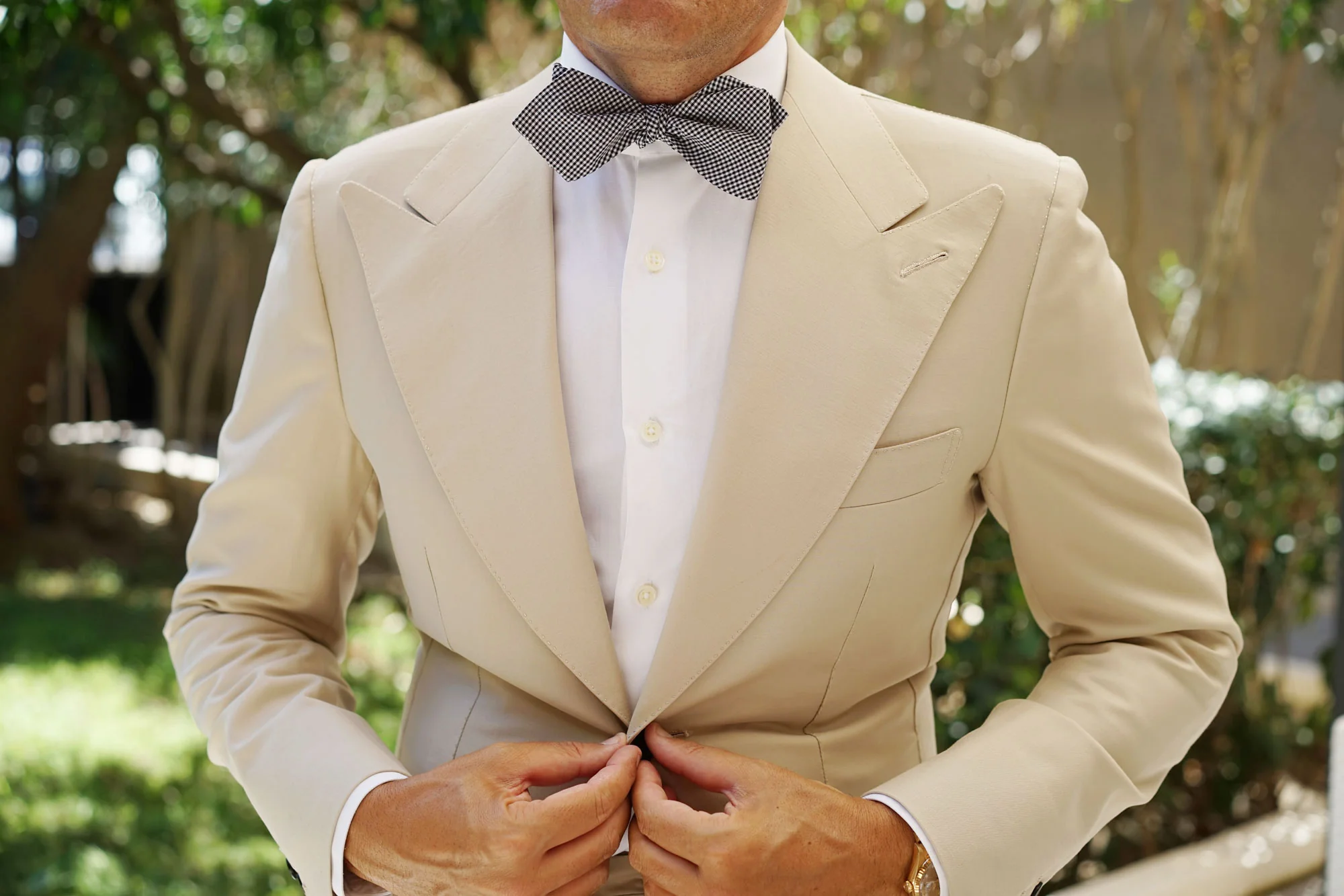 Black Gingham Cotton Self Tie Diamond Bow Tie - Image 3