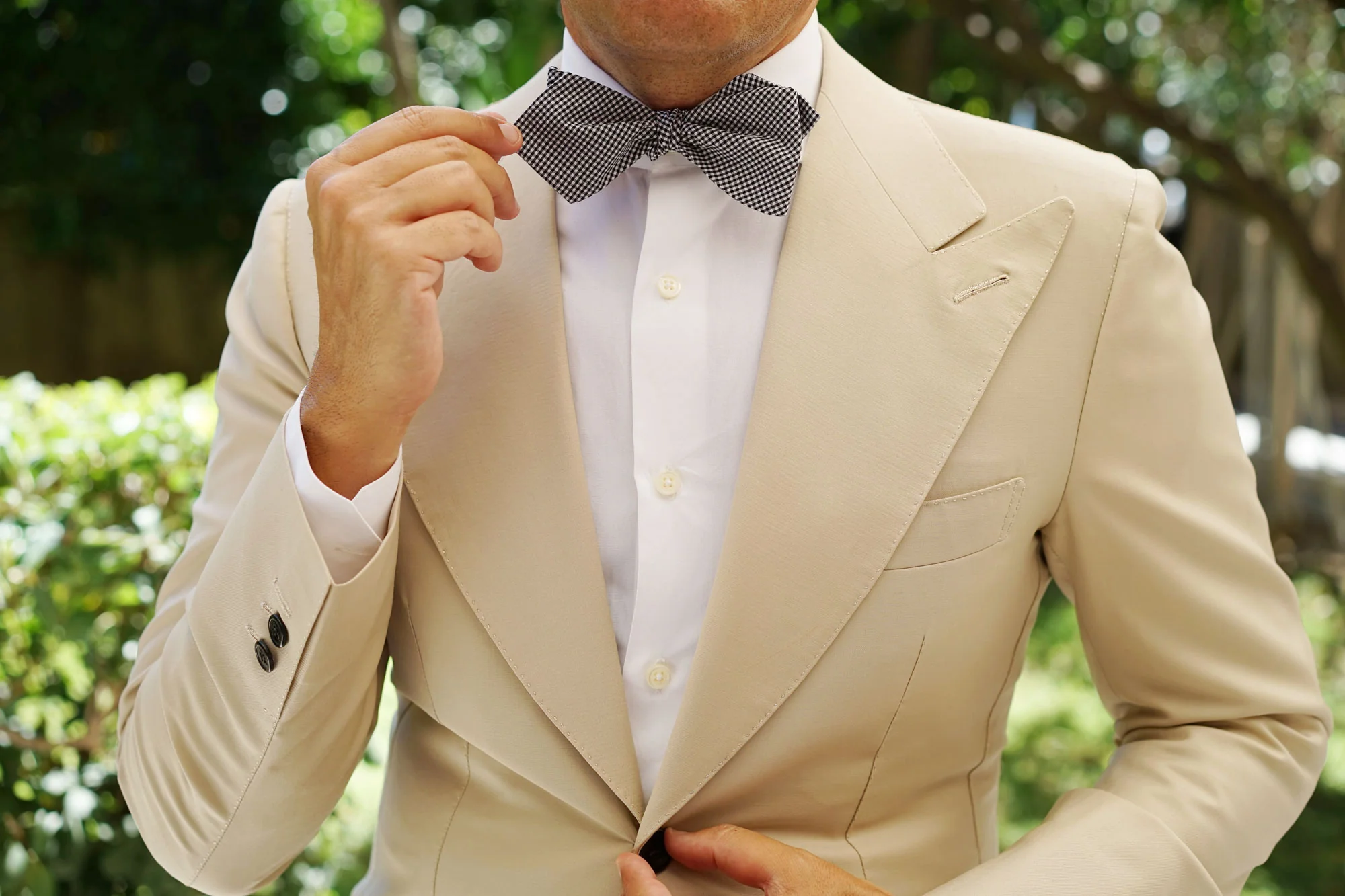 Black Gingham Cotton Self Tie Diamond Bow Tie - Image 6